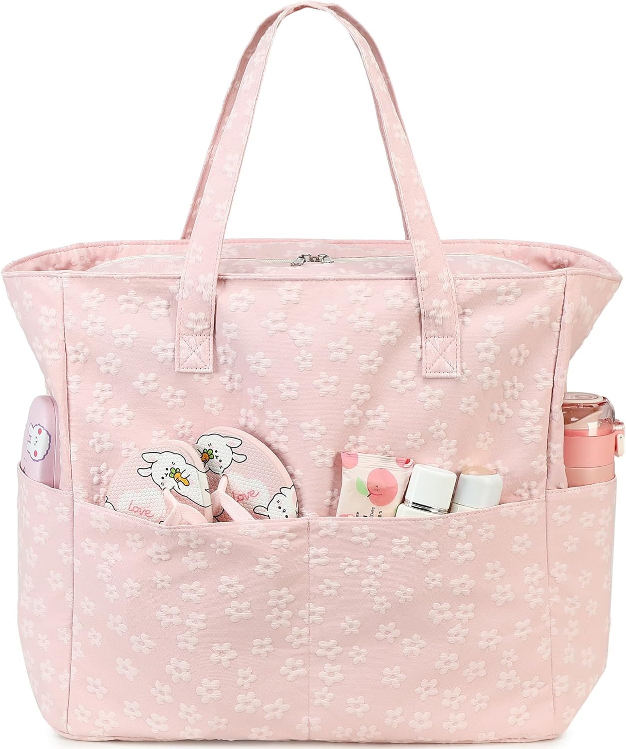 LEDAOU Large Beach Tote Bag Women Waterproof Sandproof Zipper Beach Tote Bag for Pool Gym Grocery Travel with Wet Pocket