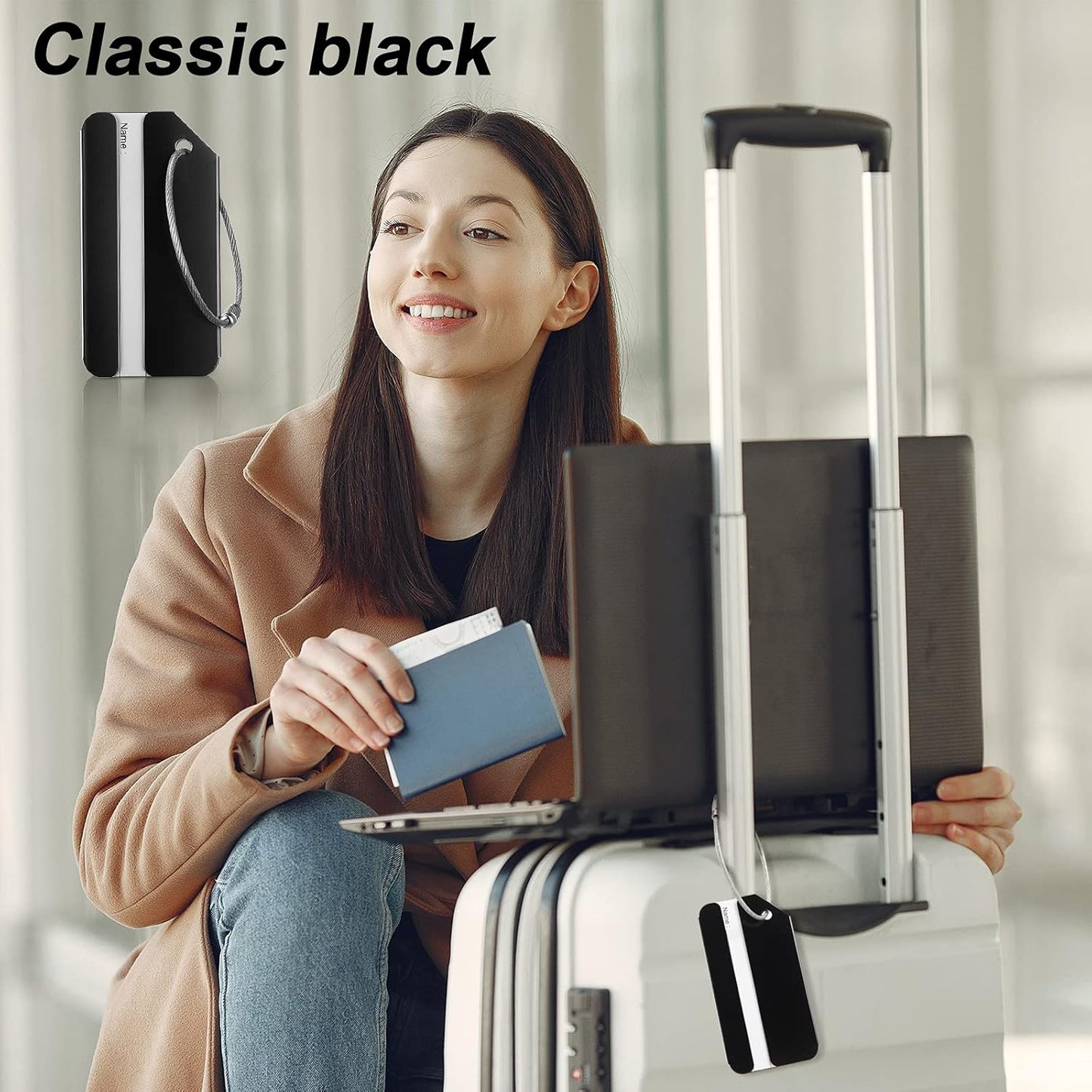 12 Pieces Luggage Tags Business Card Holder Aluminum Metal Travel ID Bag Tag for Suitcases Travel Luggage Baggage Identifier(Black)