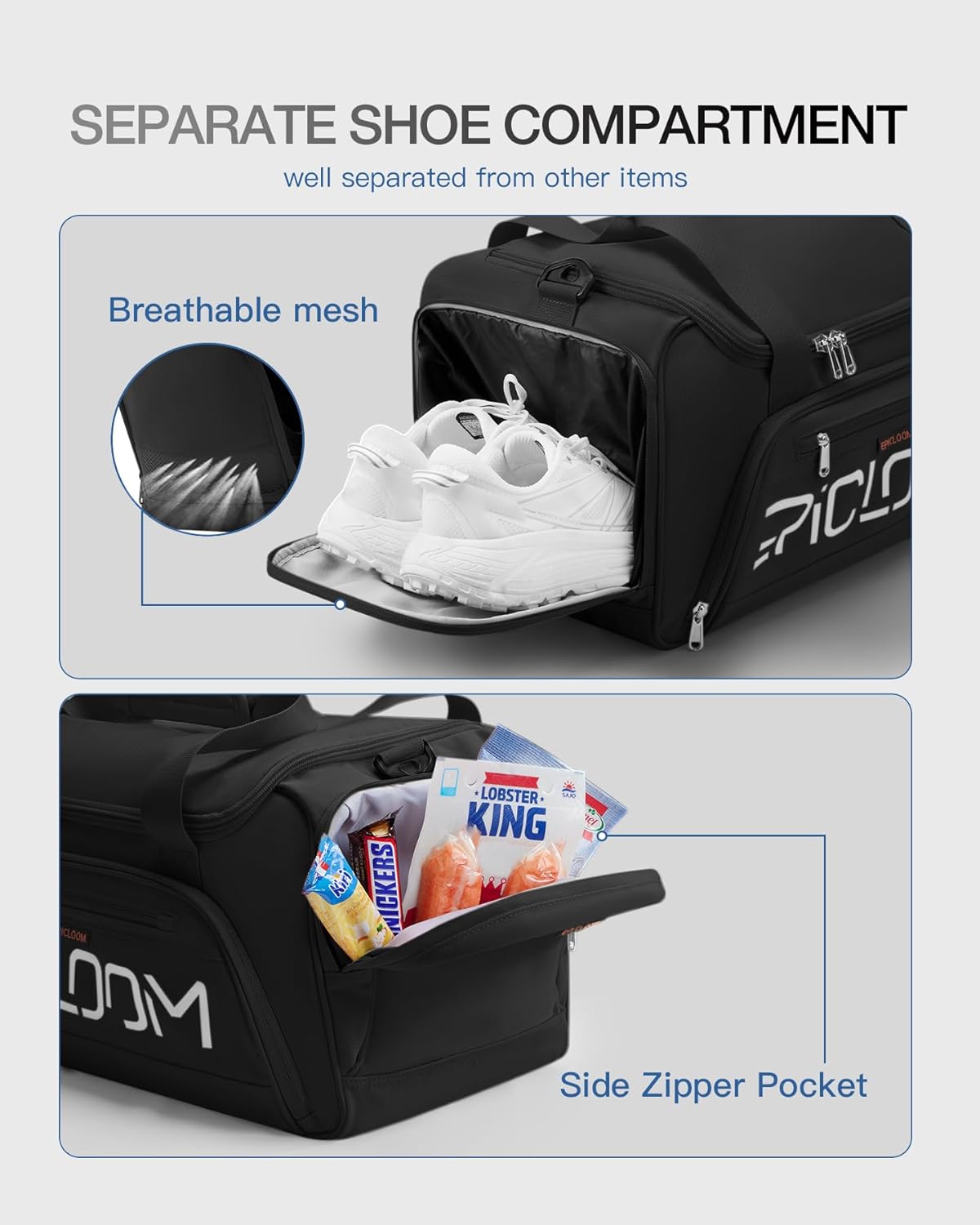 Gym Bag with Shoes ＆ Wet Compartment, Travel Duffel Bag for Men＆ Women, 26L Weekender Overnight, Lightweight Carry On for Workout Football