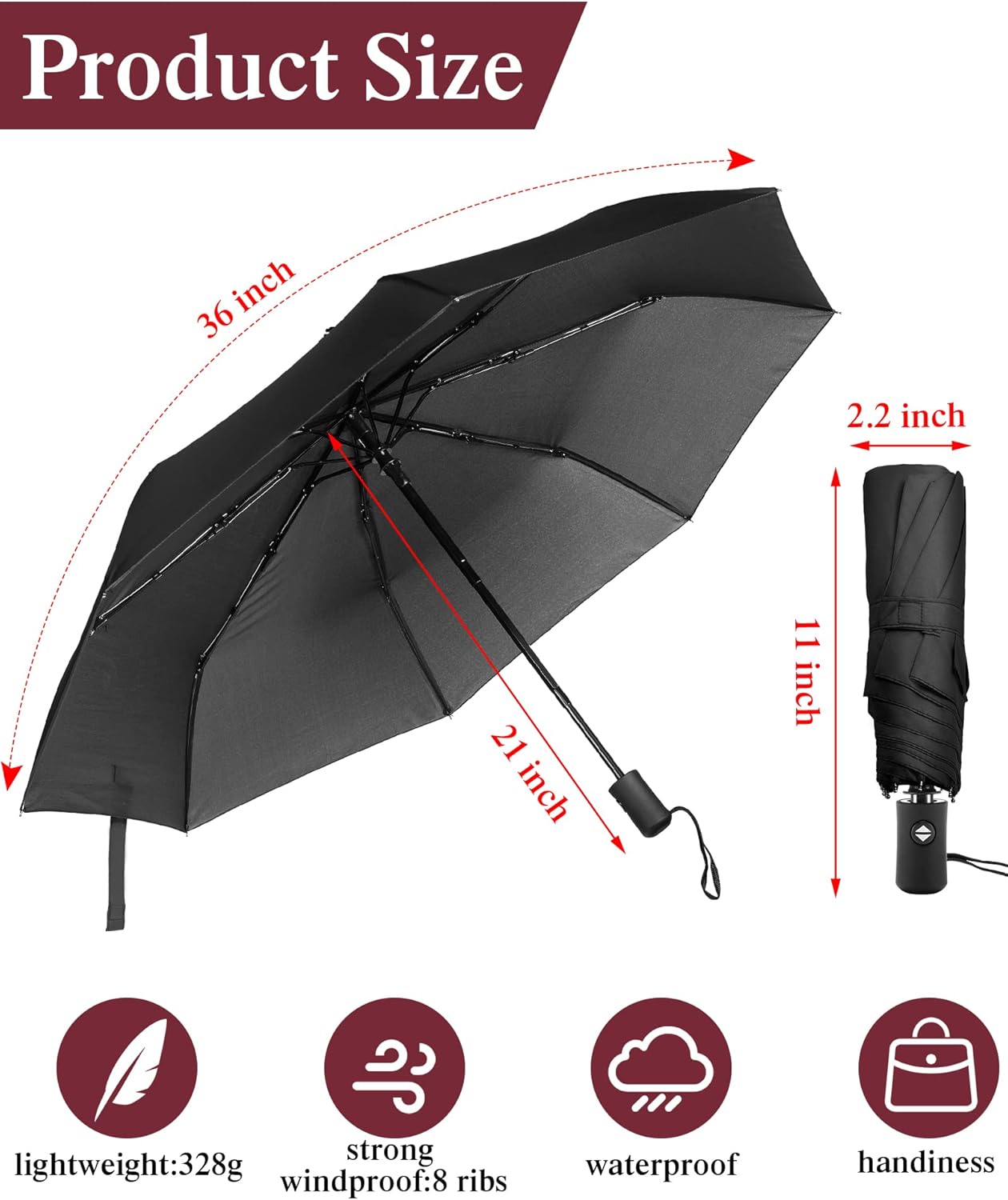 Reginary 6 Pack Umbrella Bulk Windproof Travel for Rain Automatic Open and Close Umbrella Collapsible Folding Rain Backpack Portable for Men Women
