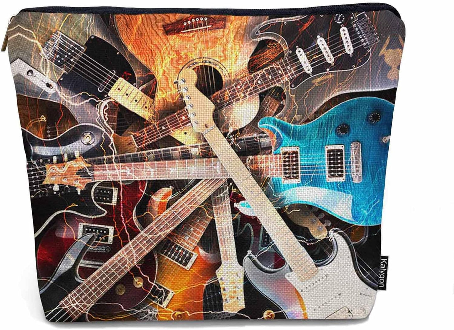 Rock Guitar Makeup Bag For Women, Adorable Cosmetic Bag Makeup Bags, Lightning Music Guitar Zipper Bag Travel Bags Toiletry Organizers Pouch Bags Washing Bags For Gym Bathroom