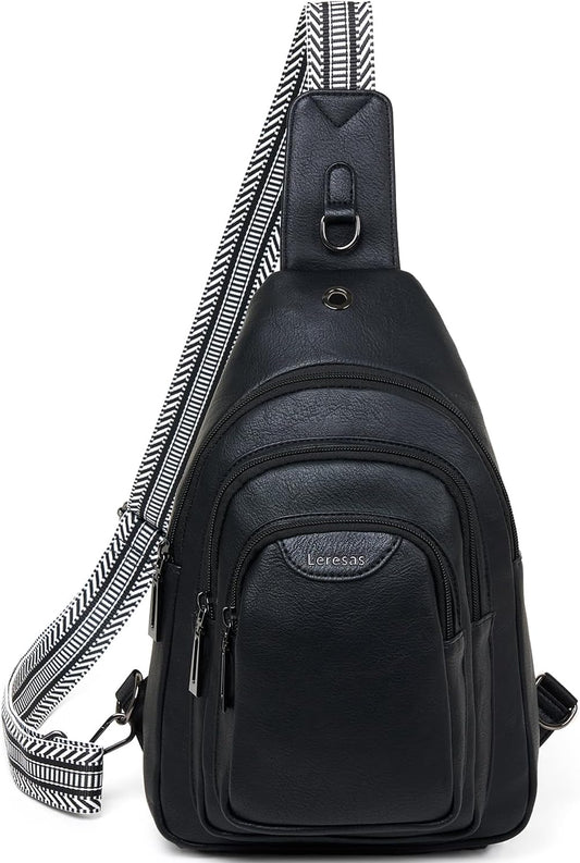 10L Crossbody Sling Bag for Women Men Anti Theft Cross Body Fanny Pack Belt Bag Purse Gifts for Women Faux Leather, Black