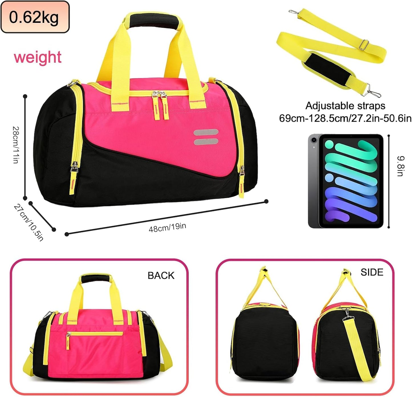 Urbanstand Gym Bag for Men & Women - 40L Duffel Bag with Shoe Compartment, Carry On Weekender Water Resistant Duffle Bag for Travel, Sports, Fitness & Workout, Pink Yellow