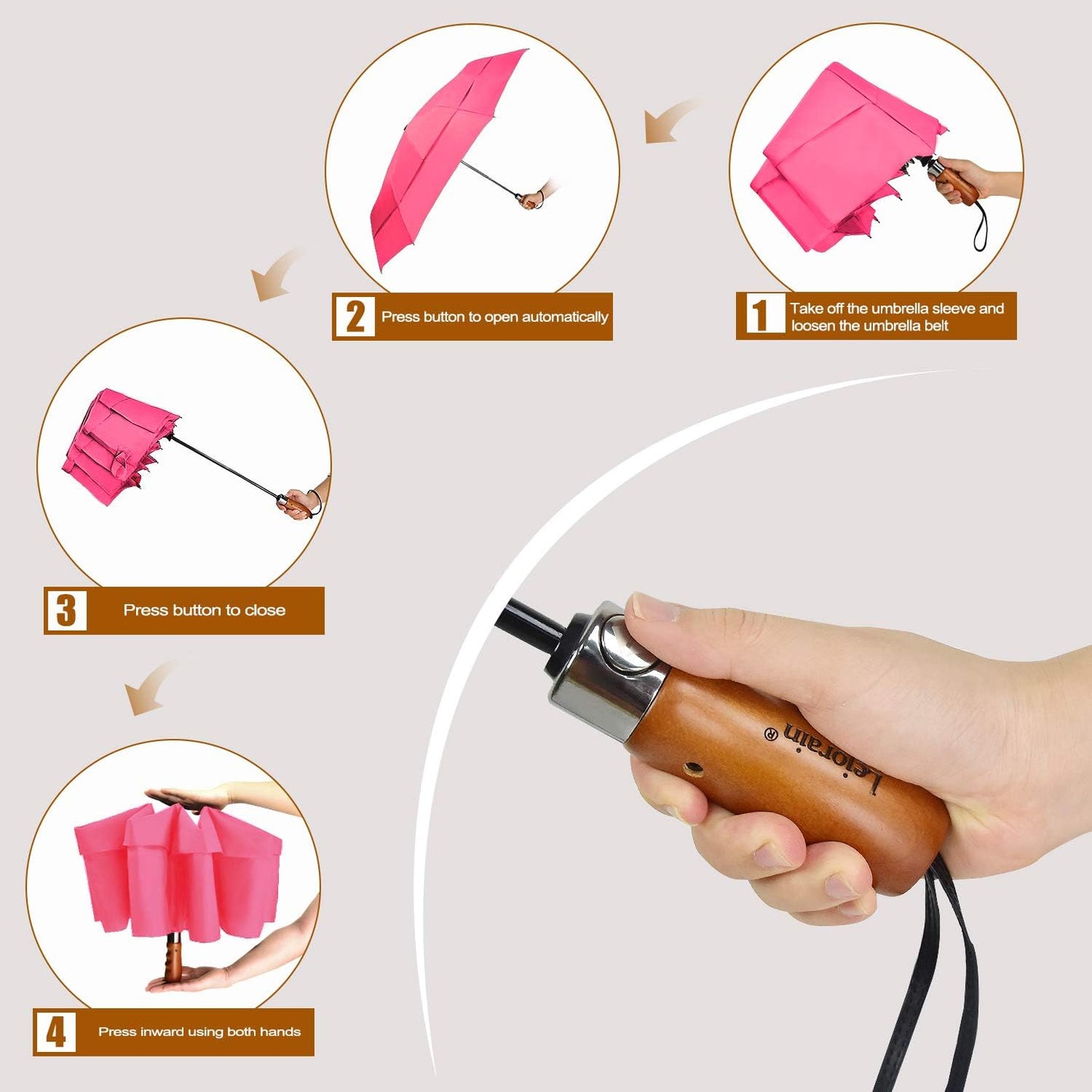 Lejorain Large Folding Golf Umbrella - Compact Mens Umbrellas Travel Rain and Windproof 54inch Collapsible Automatic Open Close Umbrella 210T Teflon Vented Double Canopy