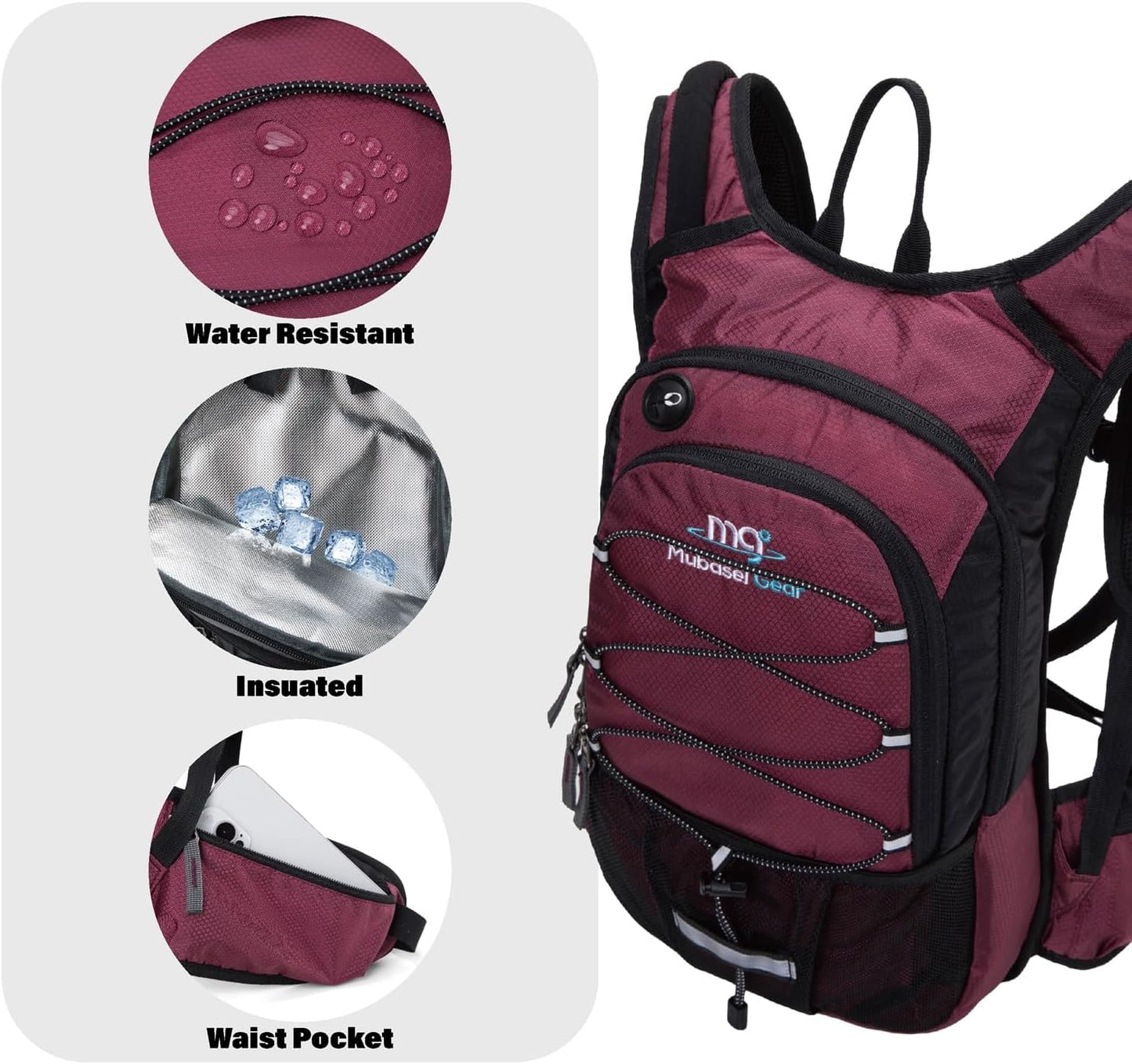15L Insulated Hydration Backpack Pack with 2L Water Bladder Lightweight Hiking Backpack Bag for Women Men Daypack for Hiking Running Festival Camping Biking