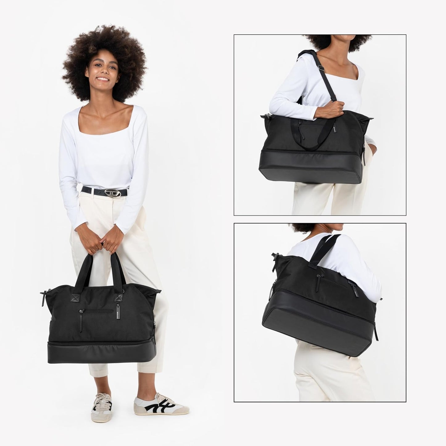 Sherpani Boston, Anti-Theft Weekender Bags,Travel Duffel Bag for Women, Carry On Tote Bag with Removable Shoe Bottom Compartment, Metal Hardware