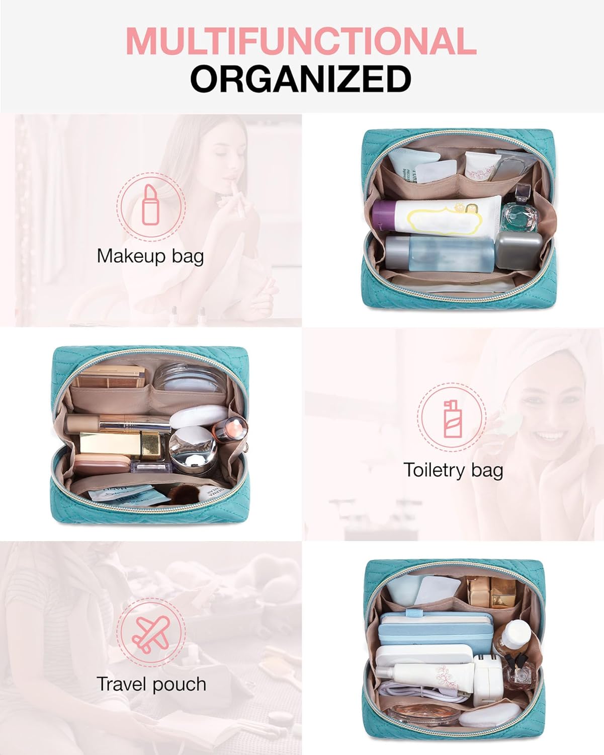 BAGSMART Small Makeup Bag, Travel Cosmetic Bag Make Up Pouch Small Travel Zipper Pouch,Water-resistant Toiletry Bag,Makeup Organizer Bag for Women, Blue