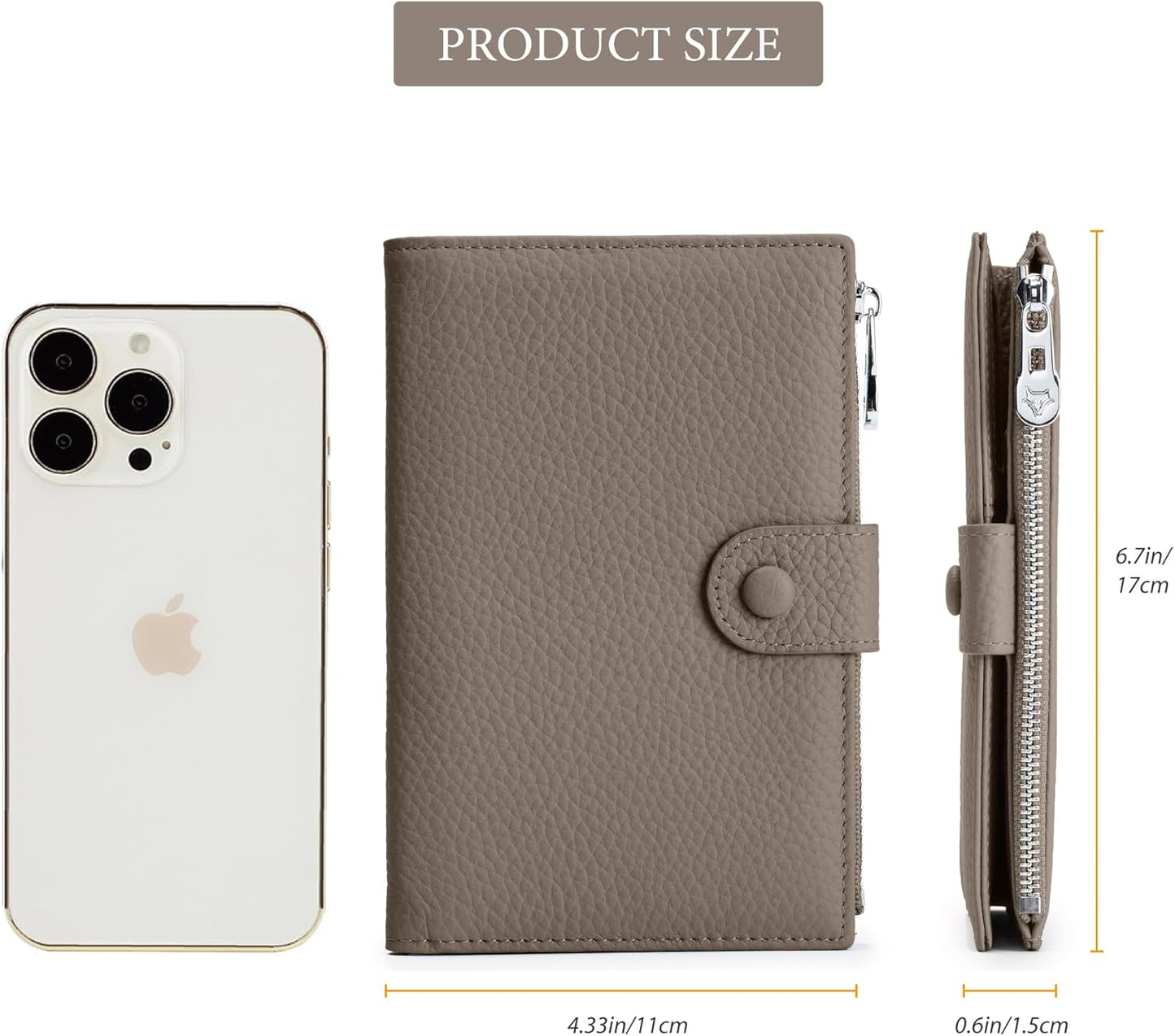 Leather Passport Wallet for Women, Slim RFID Blocking Passport Holder, Compact Travel Wallet with Zippered Coins Pocket and SIM Slots, Ladies Passport Cover