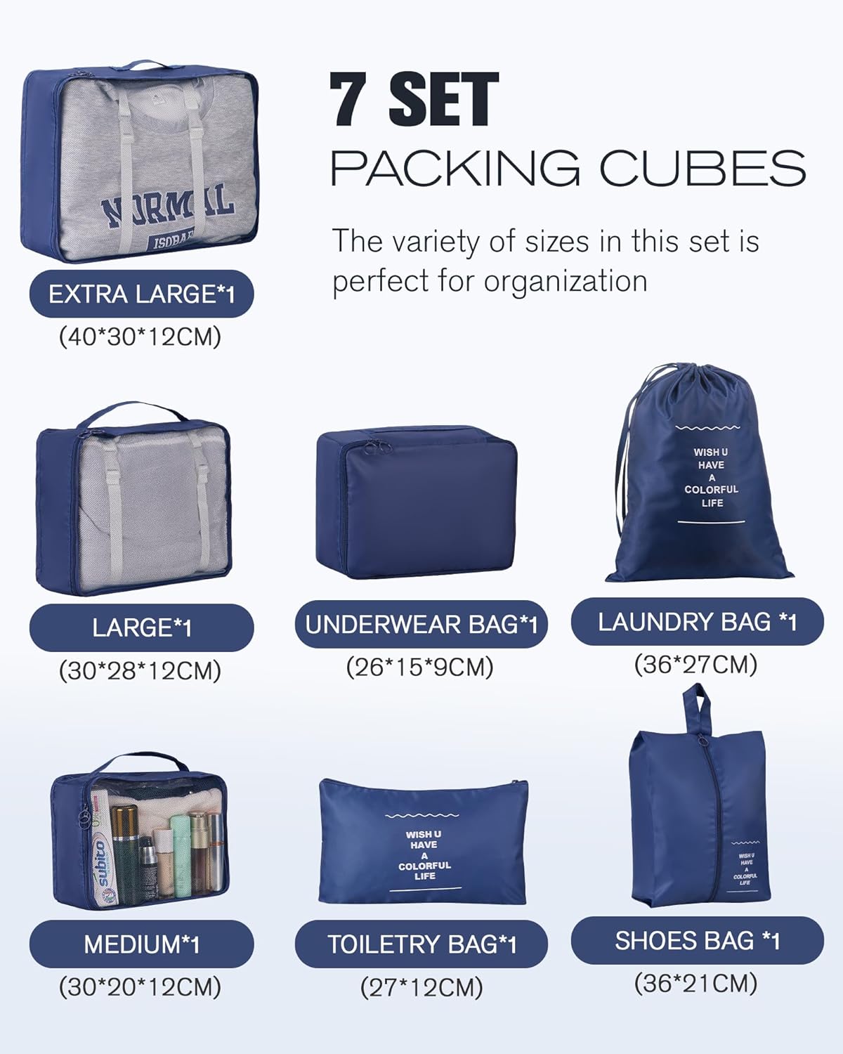 10 Piece Luggage Sets, 3 Piece Suitcase Set, 20 inch Carry on Luggage, 24 inch and 28 inch Checked Luggage with 7PC Packing Bags