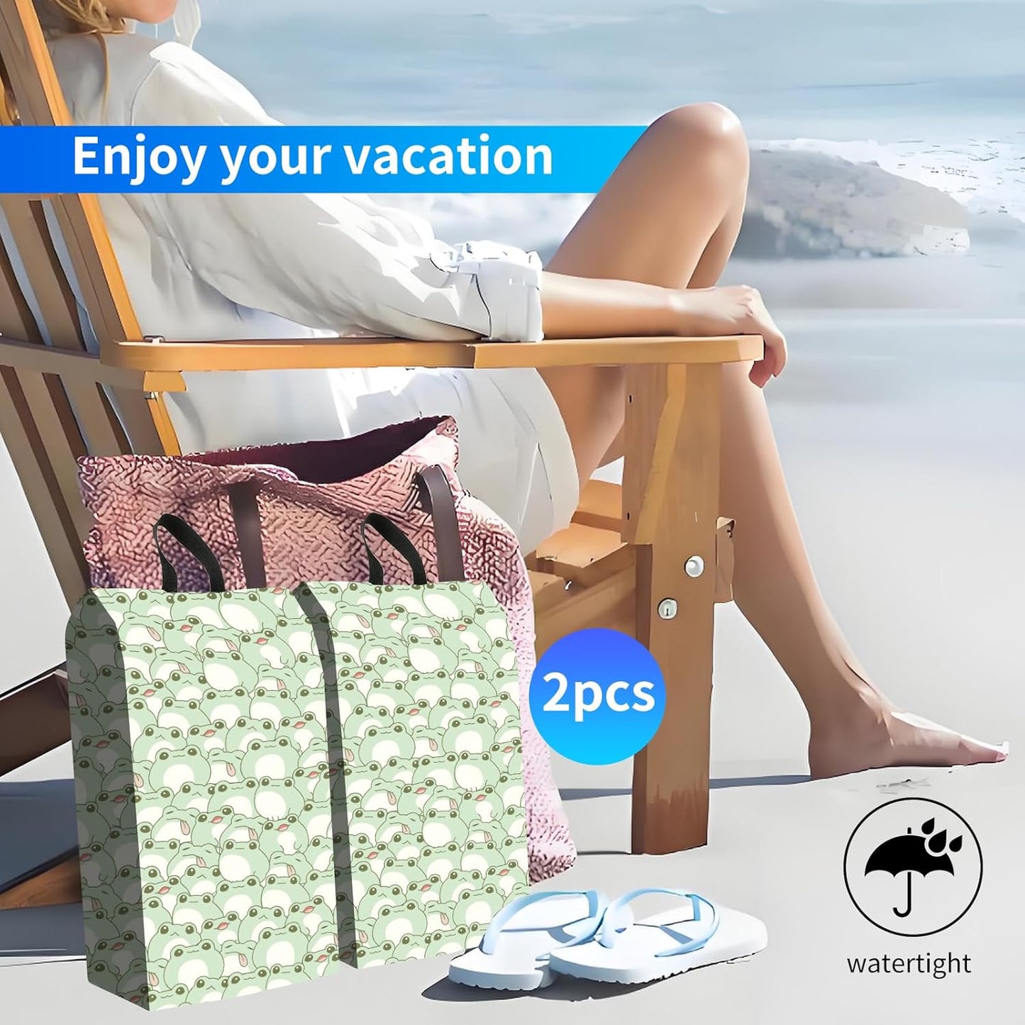 2pcs Shoe Organizer for Travel, Packing Shoe Travel Bags, Cute Shoe Bag with Zipper & Handle, Portable Travel Essentials for Women and Men Green Frogs