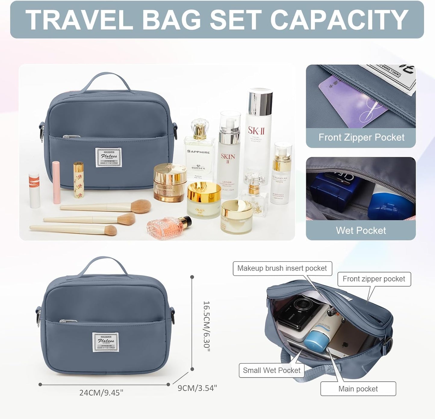 Gym Bag for Women with Shoes Compartment Small Duffel Bag Sport bag with Toiletry Bag Overnight Travel Tote Bags Weekender Carry on Bag Personal Item Bags for Airlines Grey Blue