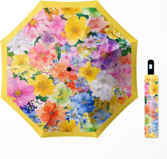 Small Travel Folding Umbrella for Girl, Portable, UV, SunShade, Compact, Automatic, Rain & Wind