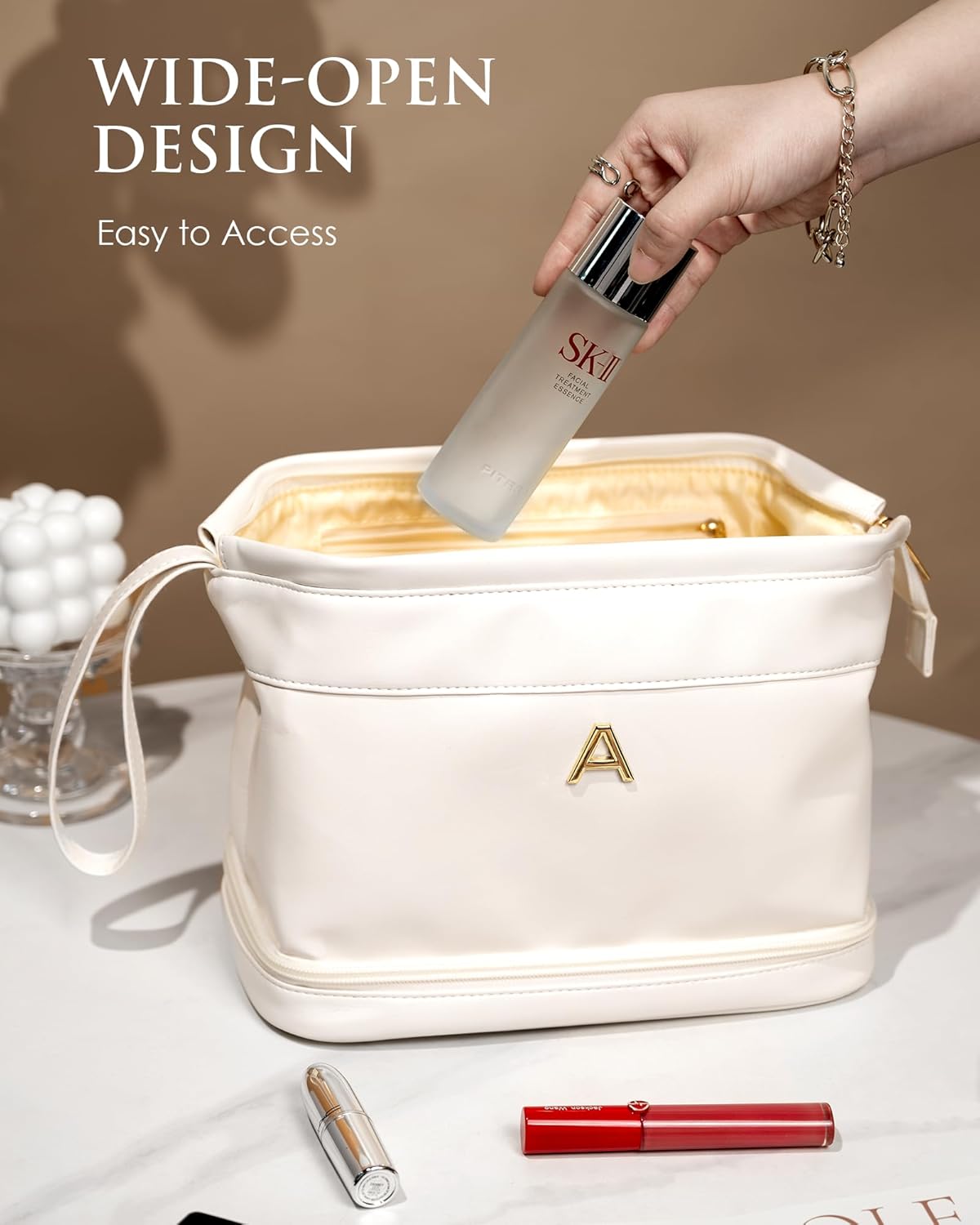 Women Gifts, Bridesmaid Gift, Initial Large Makeup Bag, Travel Essentials, Personalized Double Layer Cosmetic Bag with Makeup Brush Organizer, Toiletry Bag, Gifts for Friends Female Mom