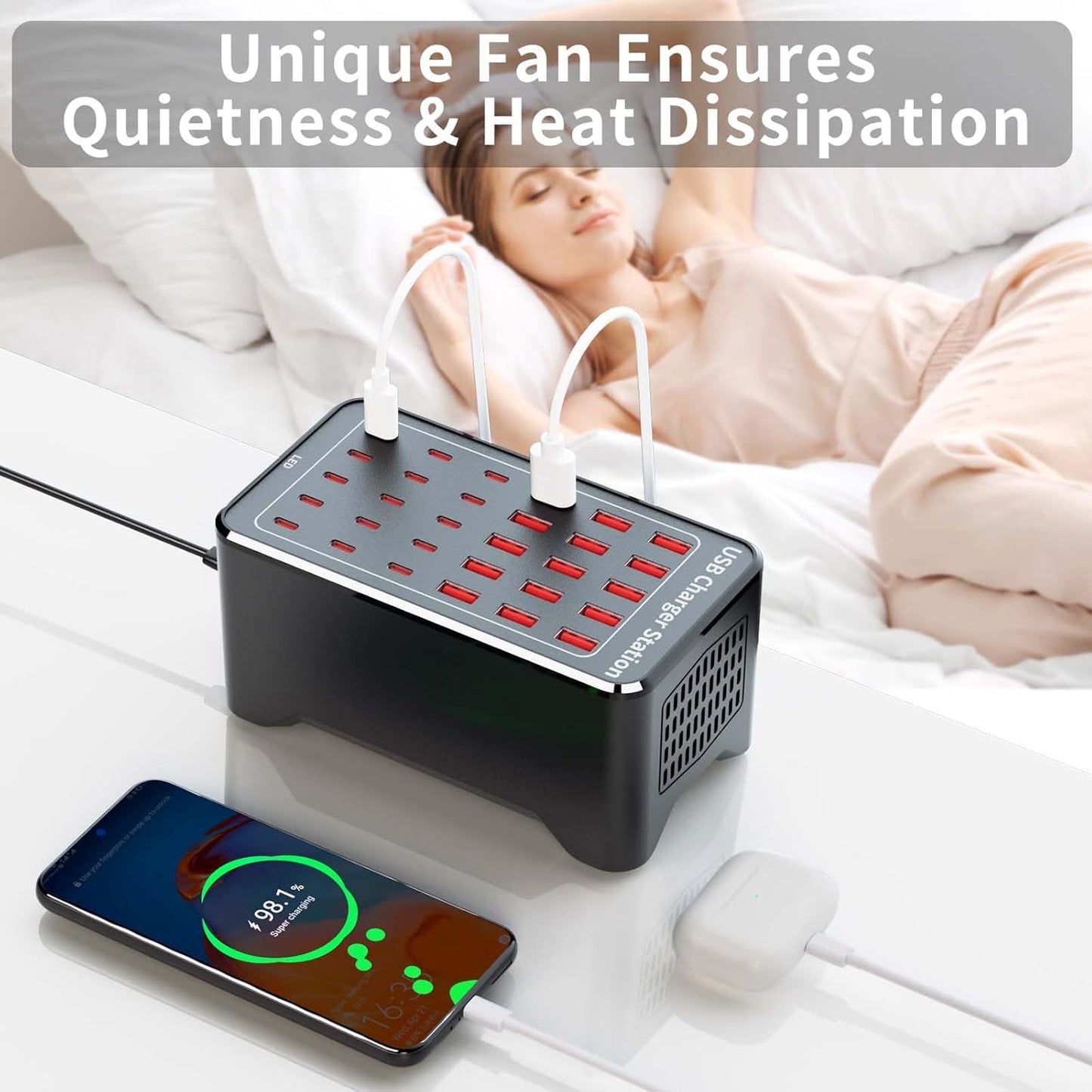 150W(30A) USB Charging Station, 30-Port USB C Charger Block, Multiple Desktop/Wall Fast Charger with Intelligent Protection Compatible with iPhone, iPad, Tablets, Smartphones