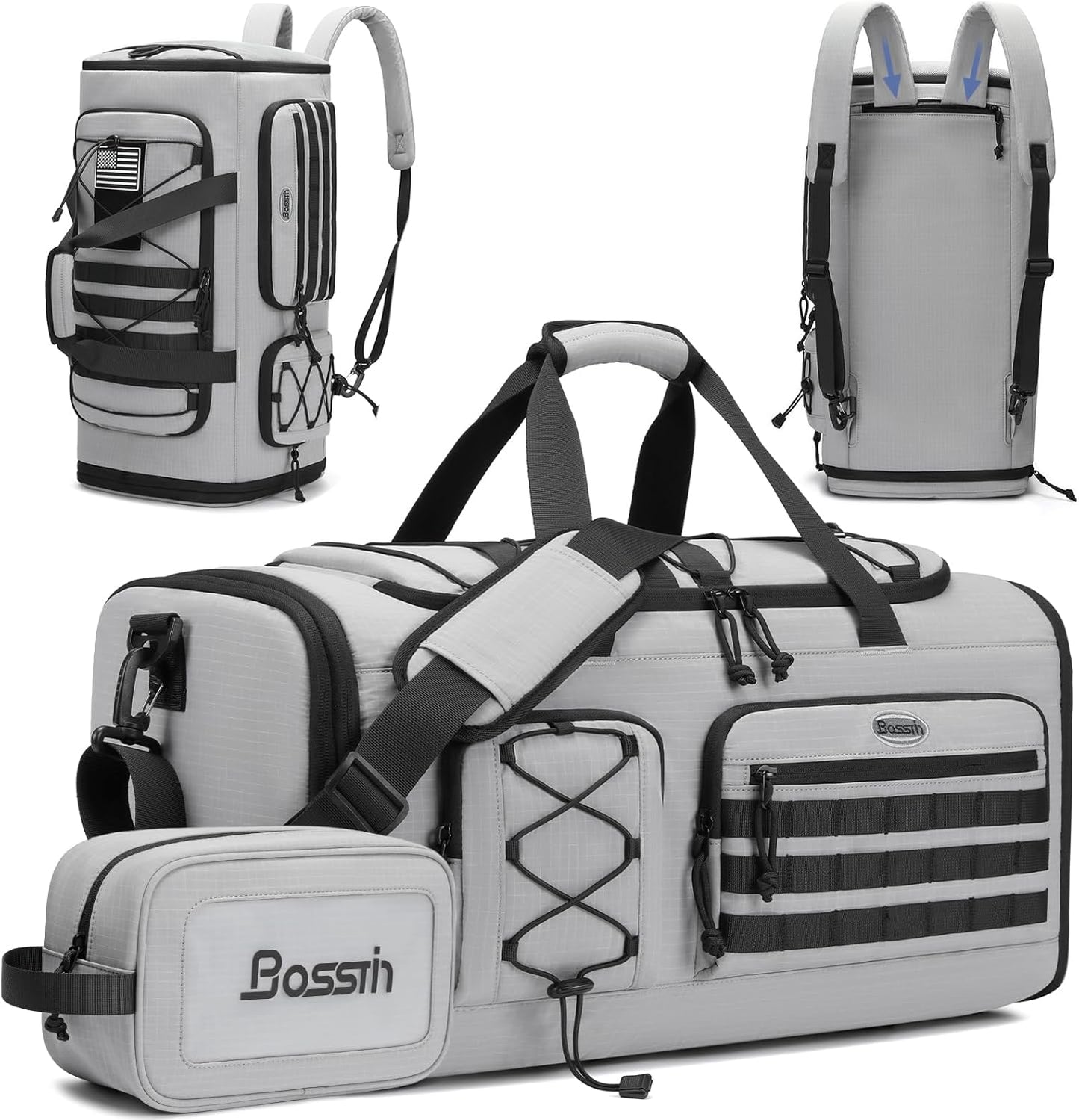 Bosstin Gym Bag for Men & Women,45L Travel Duffle Sports Duffel Bag Gym Weekender Overnight Backpack with Shoe Compartment (GREY CHECKERED)