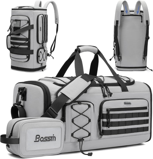 Bosstin Gym Bag for Men & Women,45L Travel Duffle Sports Duffel Bag Gym Weekender Overnight Backpack with Shoe Compartment (GREY CHECKERED)