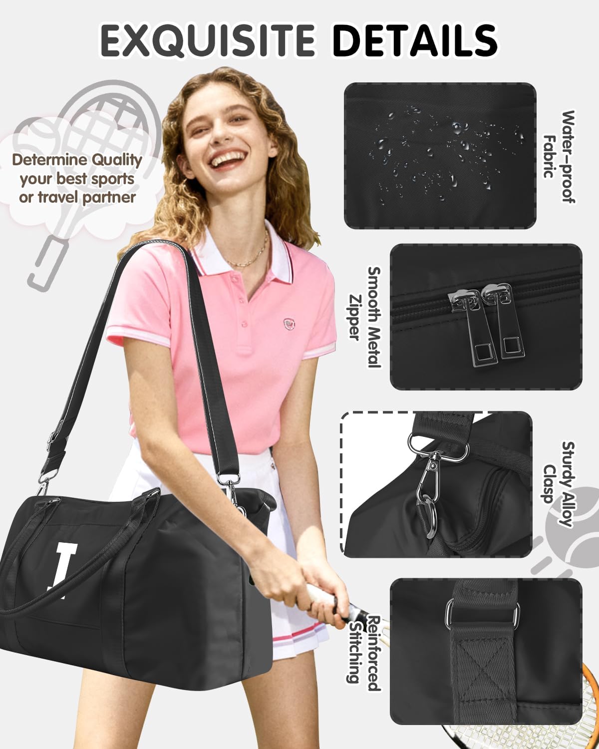 Initial Travel Duffel Bag Sports Gym Bag for Boys Teen Birthday Gifts,Black Personalized Weekender Bag Carry On Tote Bags for Men,Waterproof Overnight Luggage Bag Airplane Travel Essentials(Letter I)