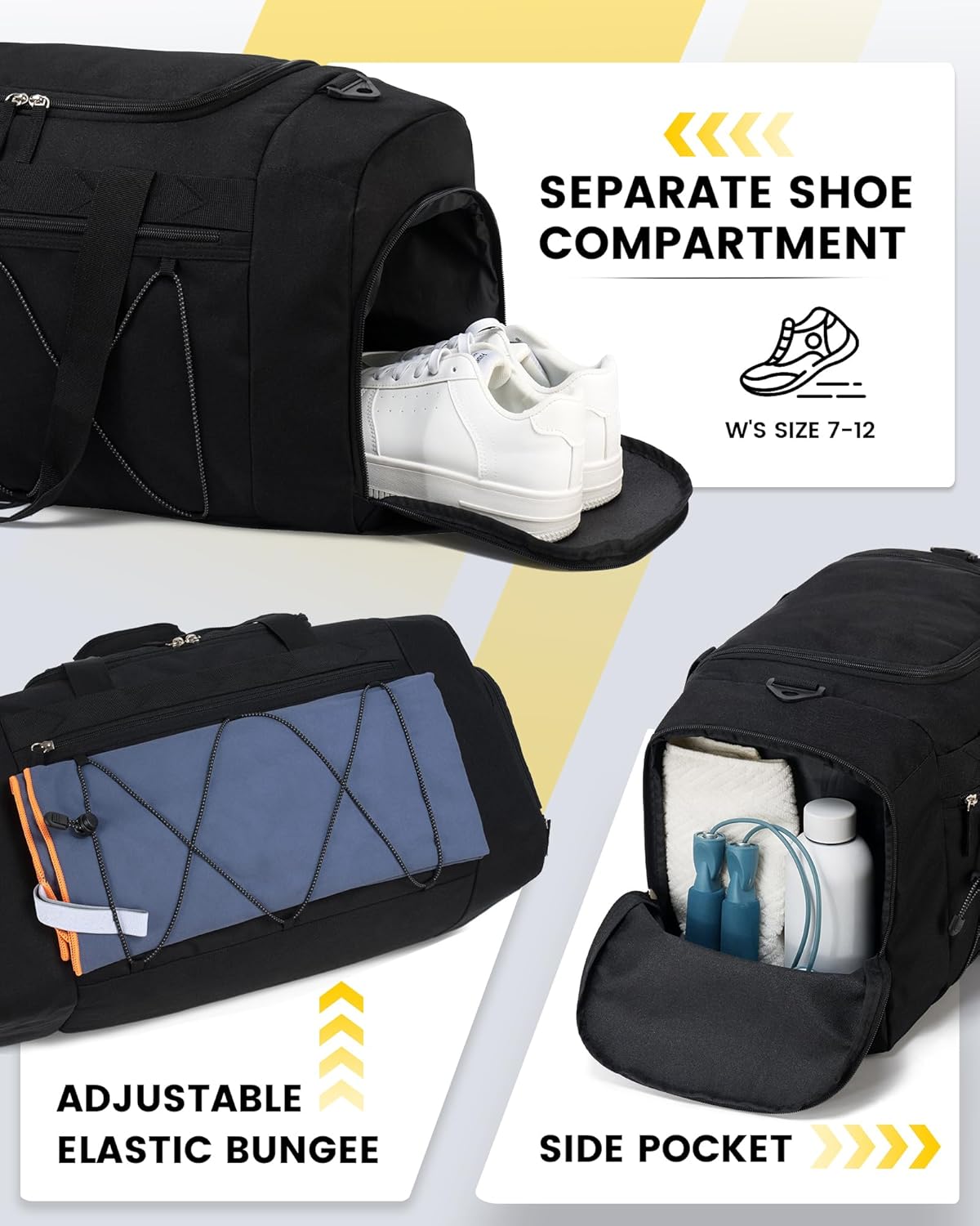 Vorspack Gym Bag for Men - 21 Inches Duffle Bag for Travel Water-resistant Travel Bag with Shoe Compartment Wet Pocket Duffel Bag for Gym Sports Travel Weekender Overnight - Black