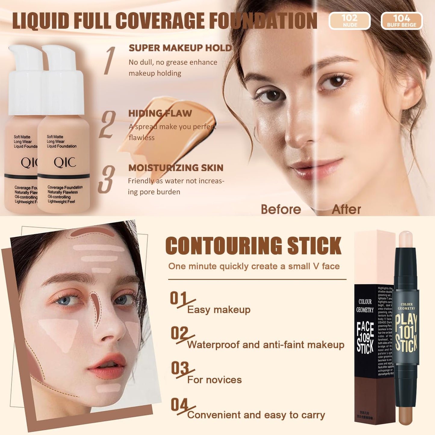 All in One Makeup Kit for Women Full Kit, Make Up Gift Set for Women Teens Girls, Includes Eyeshadow Foundation Lipstick Mascara Brush Sponge Brow Powder Soap Eyeliner Primer Contour Cosmetic Bag