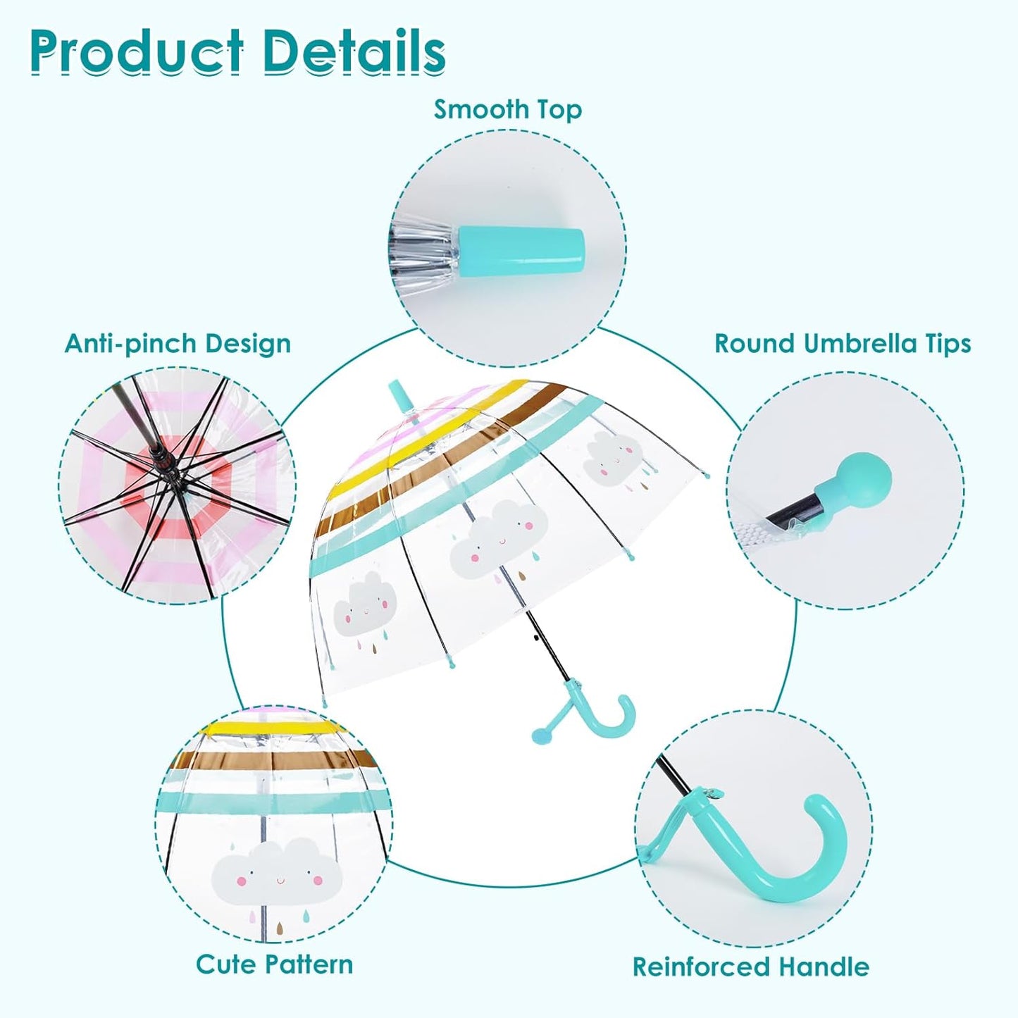 Kids Umbrella Clear Bubble Umbrellas for Rain,Transparent Dome Safety Windproof Umbrella with Easy-Grip Hook Handle for Toddler Girls and Boys