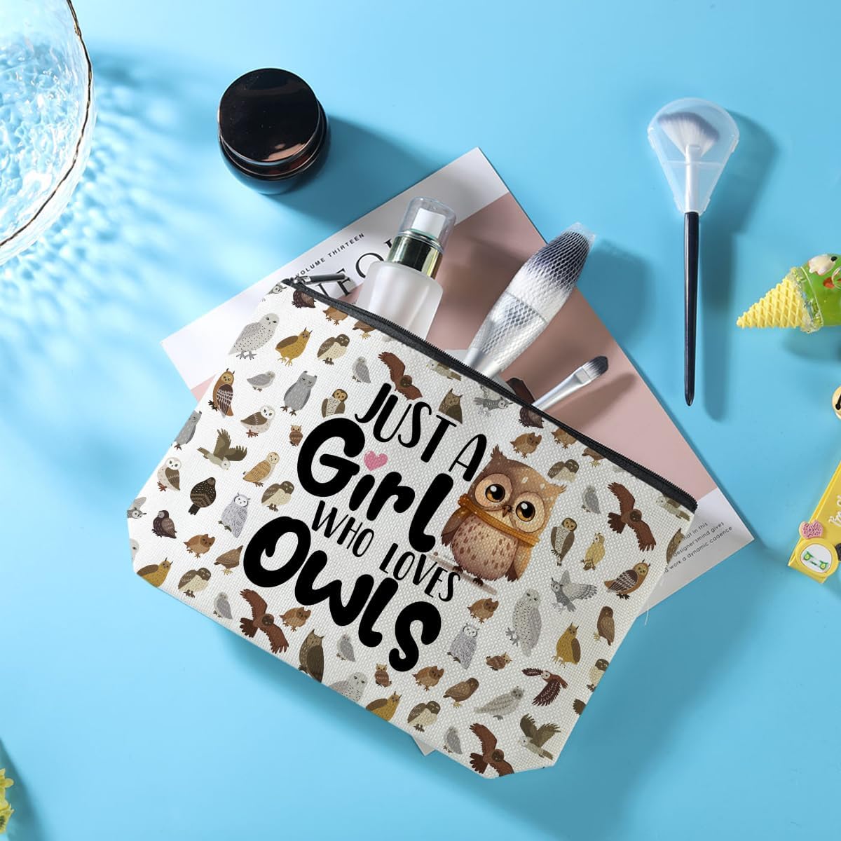 Owl Makeup Bag - Gifts for Animal Lovers, Women, Girls, Sister, Daughter, Friend - Cosmetic Travel Toiletry Bag for Birthday, Friendship, Graduation