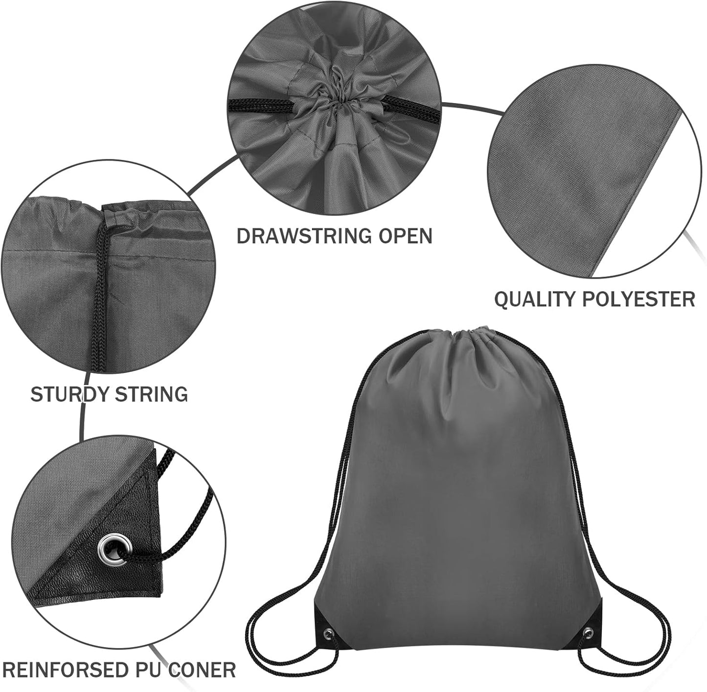 150Pcs Drawstring Backpack Bulk Cinch Sackpack Drawstring Bags Nylon for Gym Party Trip(Grey)