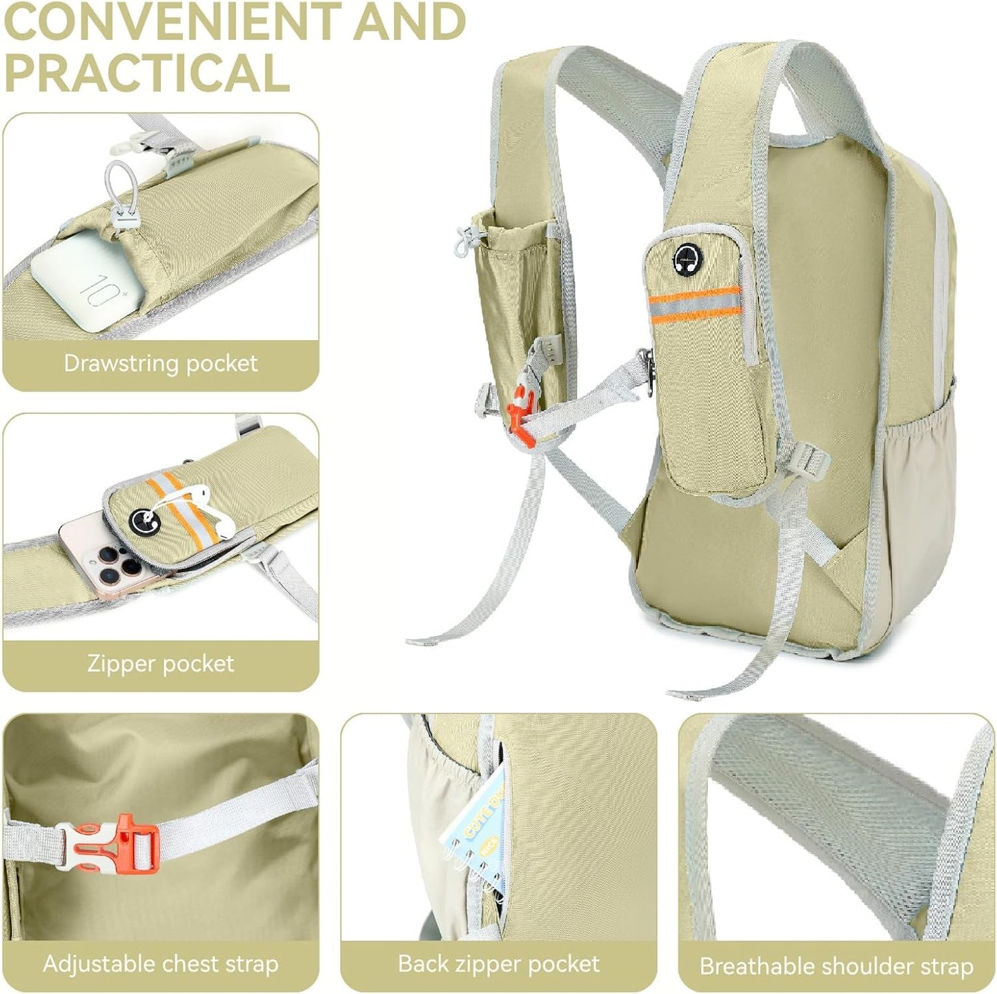 15L Small Hiking Backpack for Men Women Lightweight Packable Backpack Foldable Casual Daypack for Camping Travel Outdoor, Beige
