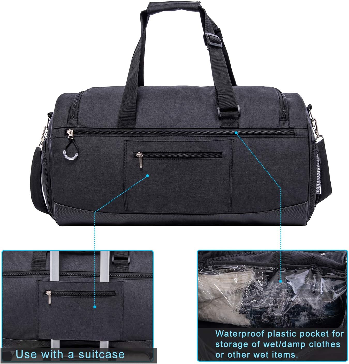 Kuston Sports Gym Bag with Shoes Compartment &Wet Pocket Gym Duffel Bag Overnight Bag for Men and Women