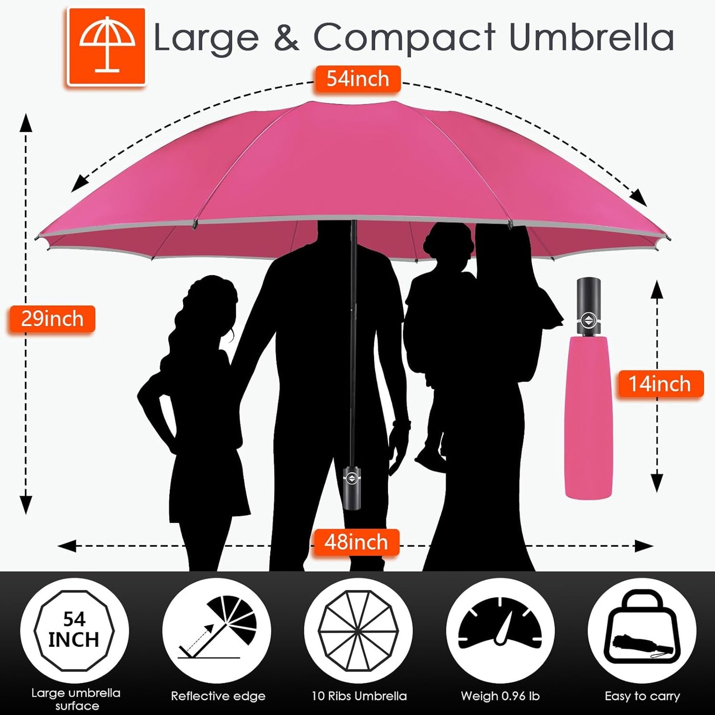 Bodyguard Inverted Umbrella - Large Windproof for Rain & Sun, Compact Reverse With Reflective Stripe, Teflon-Coated for Women Men, Travel Folding With Cover Bag