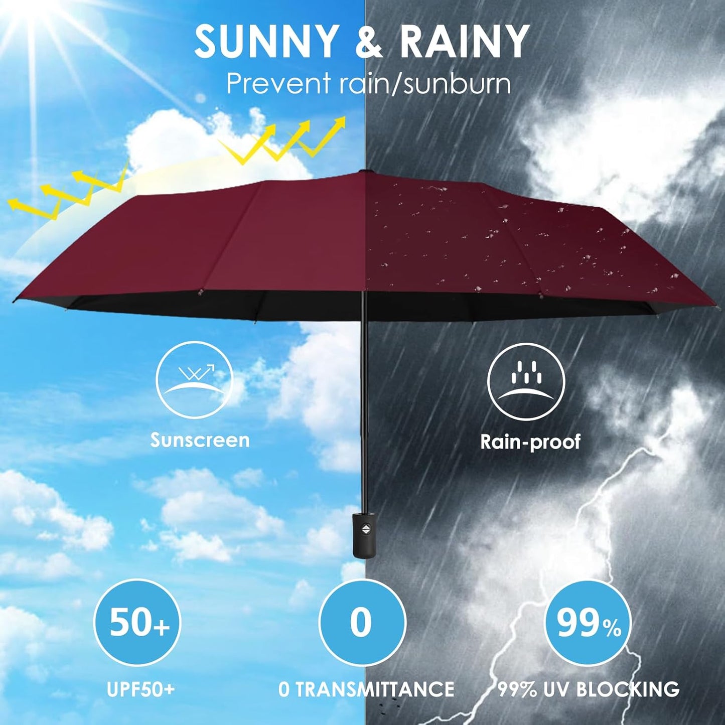 42/46/50inch Compact Umbrella Travel Size Umbrellas for Rain Waterproof And Wind Resistant Auto Open Close UPF 50+ UV Umbrella Sun Umbrellas UV Protection