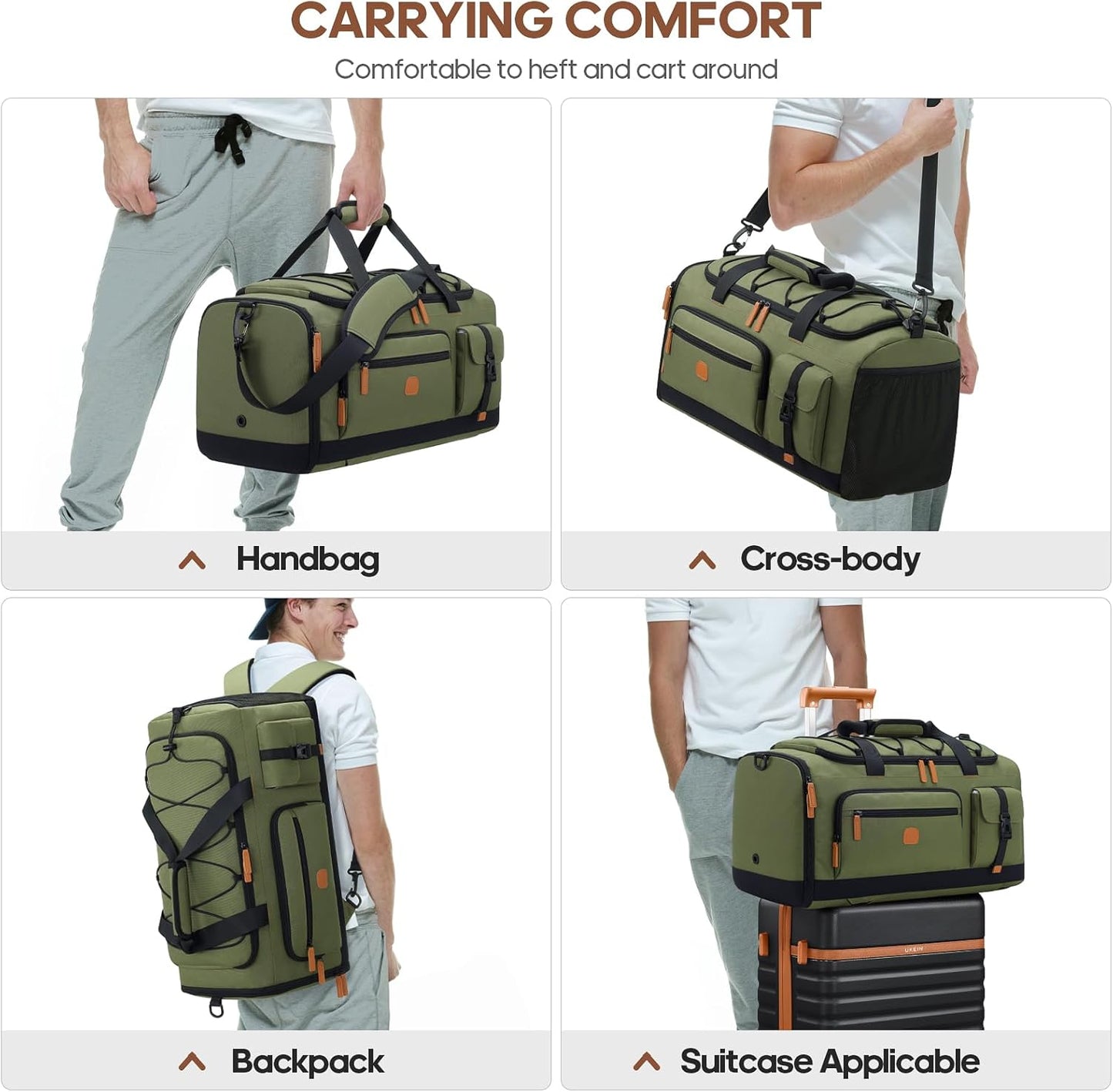 Gym Bag for Men and Women with Shoe & Laptop Compartment, 3-in-1 Sports Travel Duffel Bag Anti-Theft Weekender Carry-On Backpack for Airplane & Workout, Overnight Travel Bag,35L (Green, Medium)