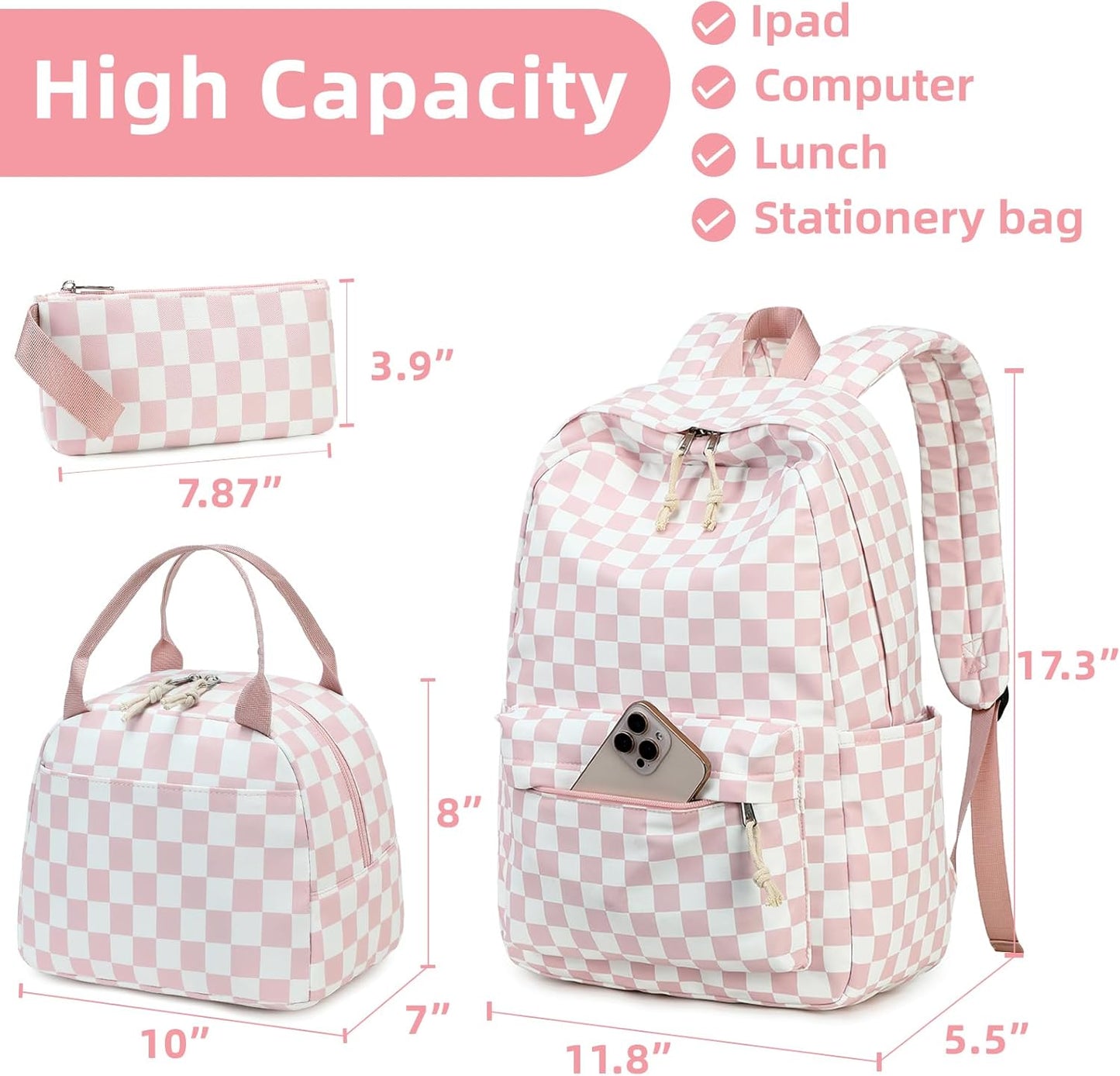 LEDAOU Backpack for Girls School Bag Kids Bookbag Teen Backpack Set Daypack with Lunch Bag and Pencil Case