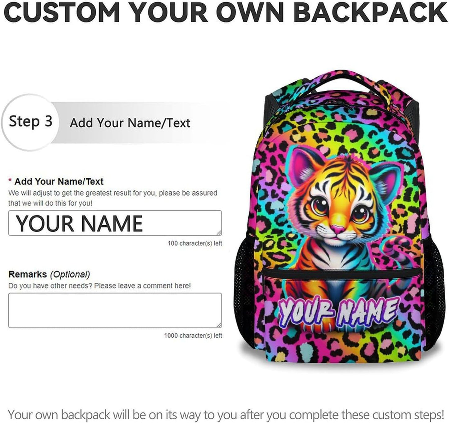 Custom School Backpack for Kids - 17 Inch Tiger Backpack with Adjustable Straps - Cartoon Leopard Print Large Capacity Bookbag for Elementary