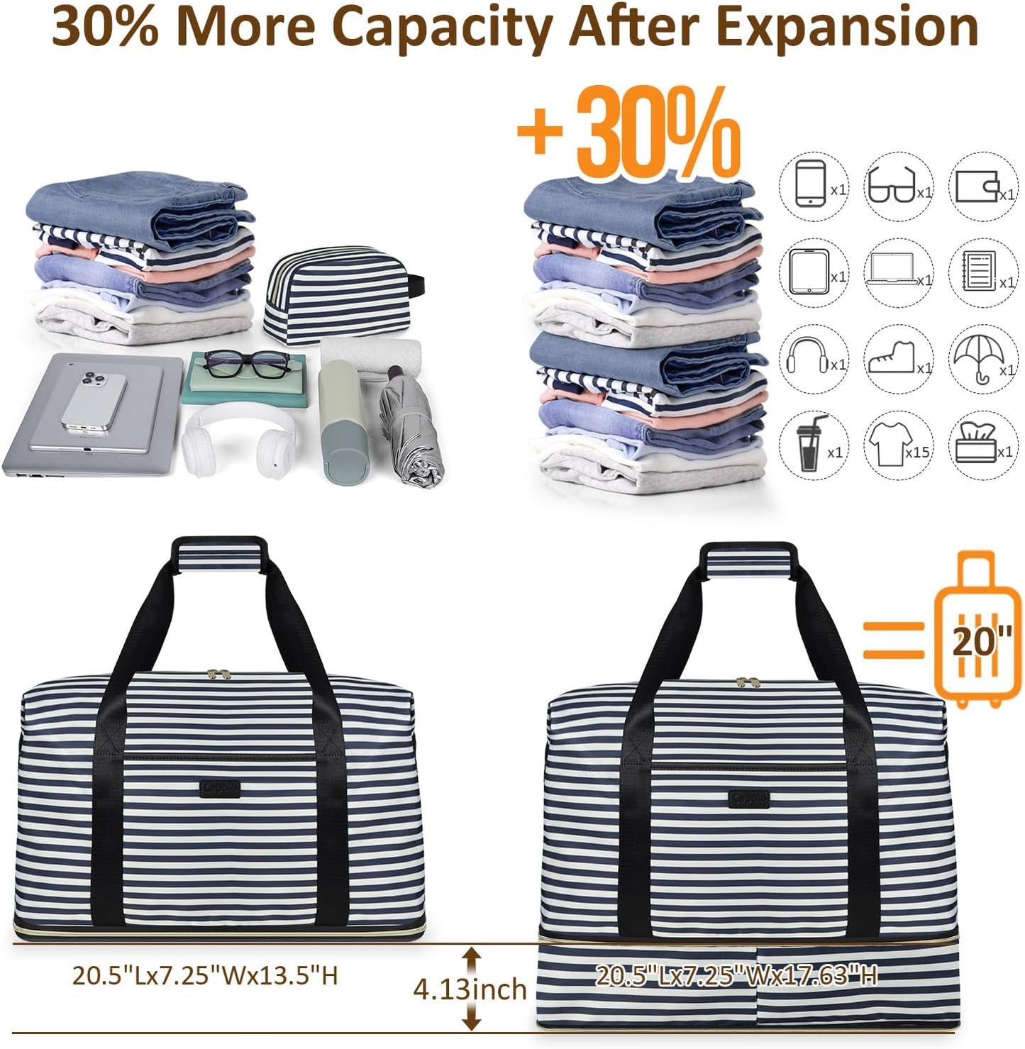 Expandable Travel Duffle Bags Weekender Overnight Bags for Women Men Hospital Bag for Women Labor Delivery with Toiletry Bag Waterproof