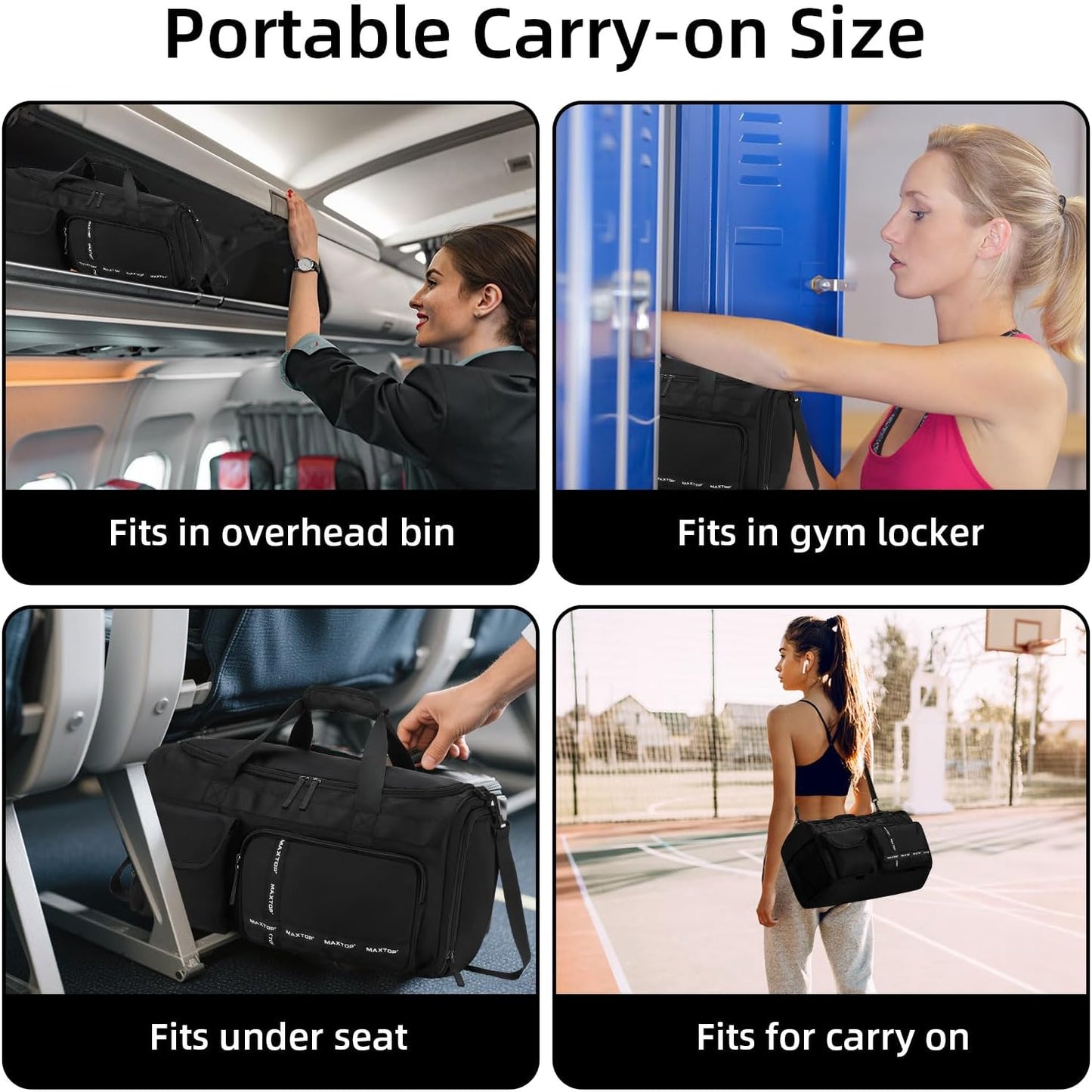 MAXTOP Gym Bag for Women Men Travel Duffle Bag Large Capacity Carry On Weekender Overnight Bag With Shoe Compartment Gym Tote Dry Wet Separation Duffel Bag for Travel