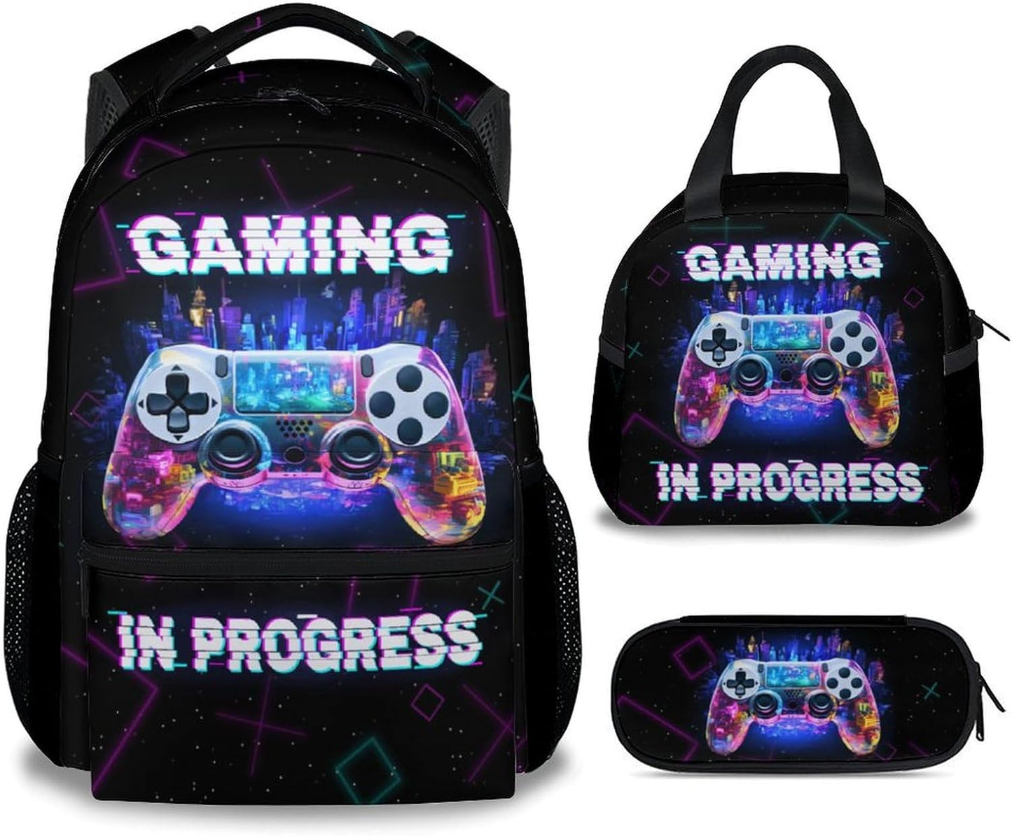 COZYAURA Backpacks for Boys - 3Pcs Video Gaming Bookbag for Kids - Gamer School Bag for Boys - Kids Backpacks with Lunch Box Pencil Case Set