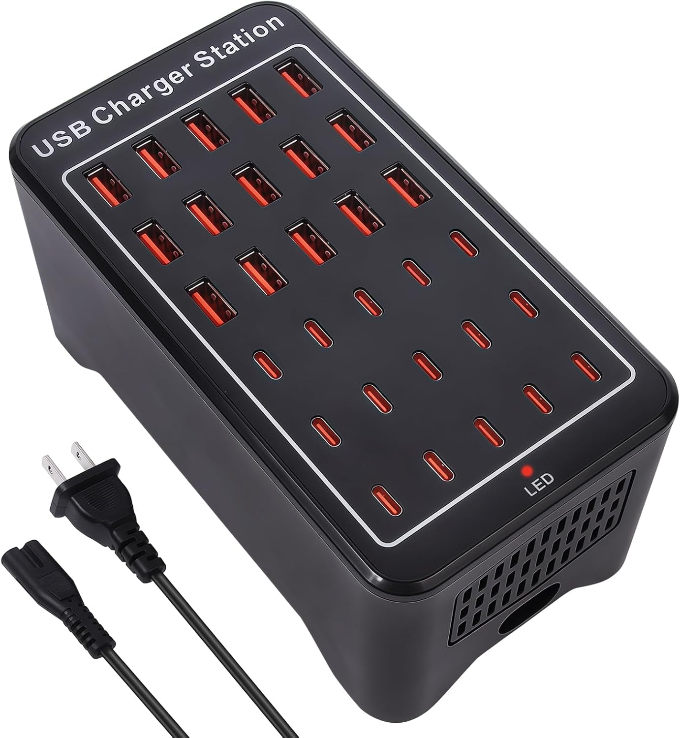 150W(30A) USB Charging Station, 30-Port USB C Charger Block, Multiple Desktop/Wall Fast Charger with Intelligent Protection Compatible with iPhone, iPad, Tablets, Smartphones