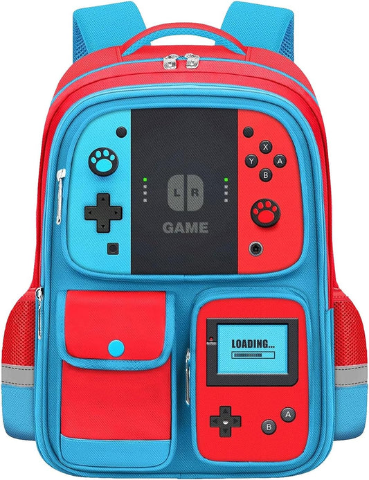 17 Inch School Backpack for Boys Girls-Gamer Bookbag with Game Controller Print, Lightweight Durable Travel Backpack for Elementary Middle School Kids, Fits Laptop Video Game Bookbag Back Pack