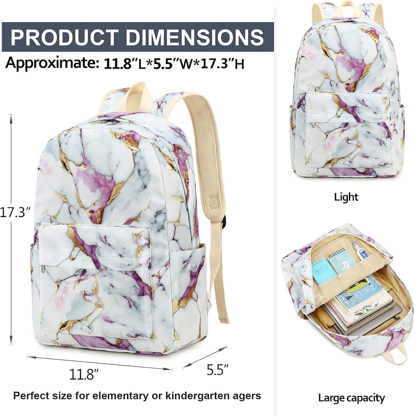 LEDAOU Backpack for Girls School Bag Kids Bookbag Teen Backpack Set Daypack with Lunch Bag and Pencil Case