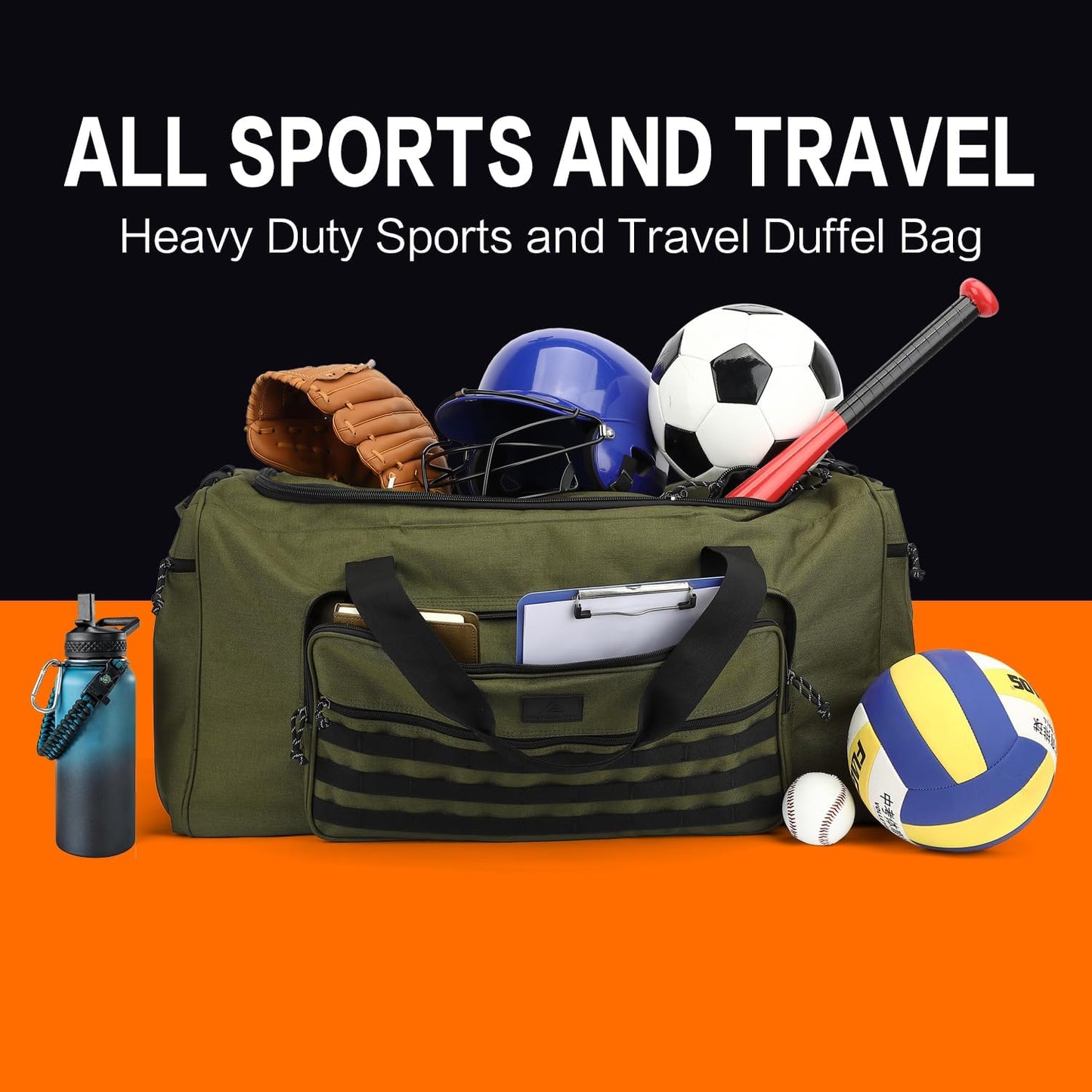 125L Extra Large Gym Duffle Bag for Men Women with Shoes Compartment Heavy Duty Tactical Sports Duffel Bag Big Football Baseball Basketball Soccer Hockey Team Equipment Bag, Green