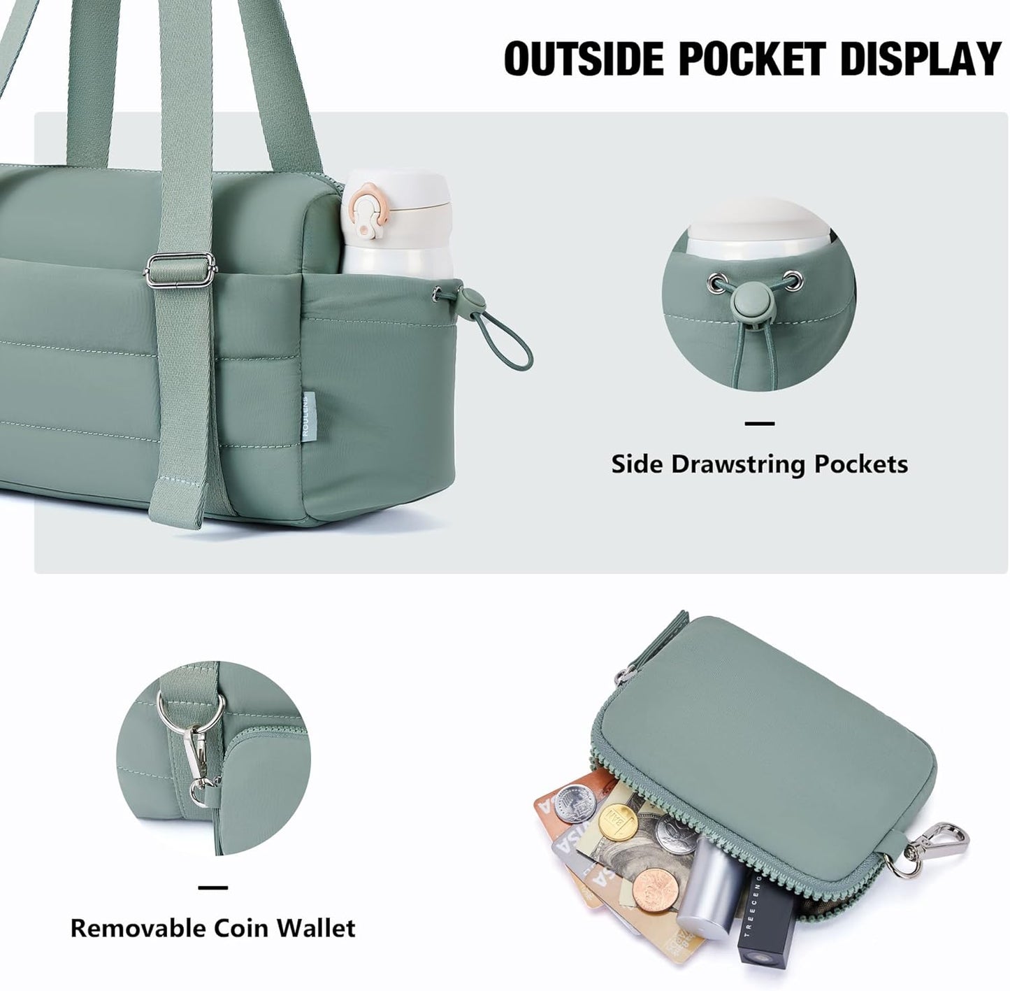 ROULENS Small Gym Bag for Women 2 Set Mini Gym Duffle Bag with Wet Compartment and Coin Wallet, Gym Tote Bag for Workout/Sport/Travel