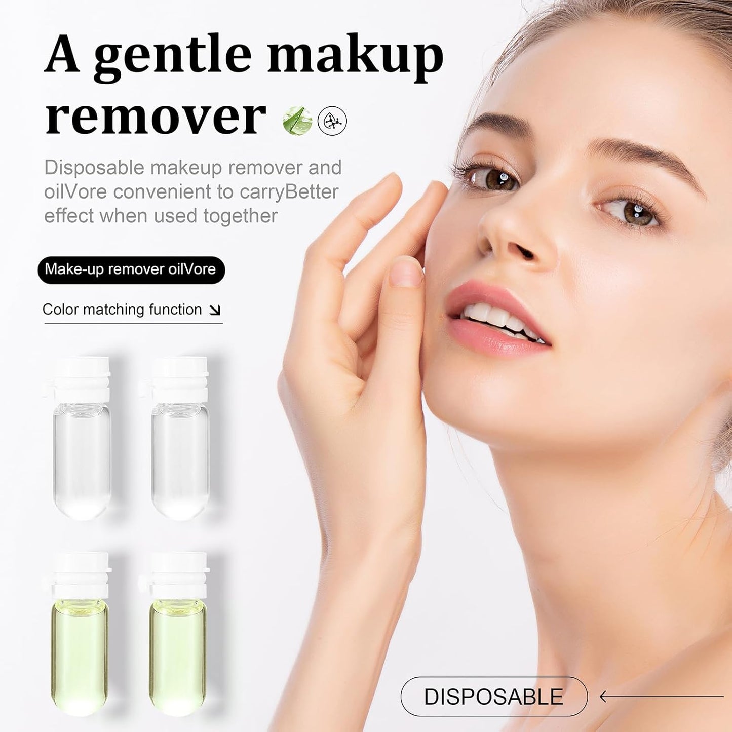 2 in 1 Disposable Makeup Remover Set, Portable Mini Liquid Remover Oil serum 10 Pieces, Includes 20 Remover Cottons, Natural Deep Cleanser for Face, Portable Skincare Facial Oil