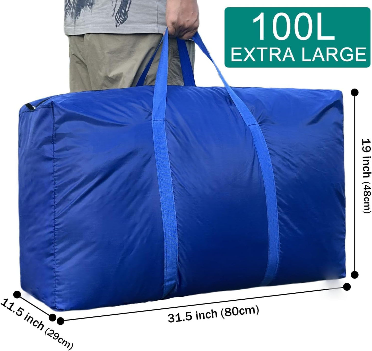 100L Extra Large Storage Bags, Big Moving Bags with Strong Zippers & Carrying Handles, Packing Bags for Moving, Storage, Travel and Camping, Storage Totes For Space Saving (Blue, 4 Pack)
