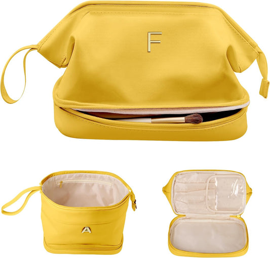 Monogrammed Gifts, Initial Makeup Bag, Travel Gifts, Personalized Bags, Waterproof Double Layer Cosmetic Bag, Large Capacity PU Leather Makeup Bags Letter Travel Toiletry Bag, Friend Gifts