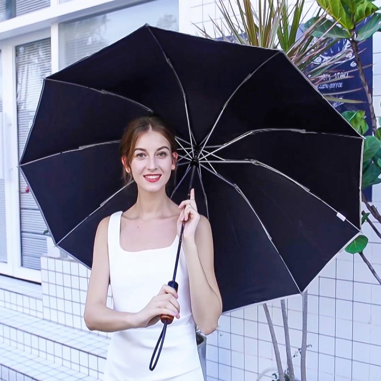 Lejorain Golf Large Inverted Umbrella - Black Big Windproof Heavy Duty Upside Down 46/50/54 Inch Compact Reverse Car Automatic Folding Reflective Umbrella