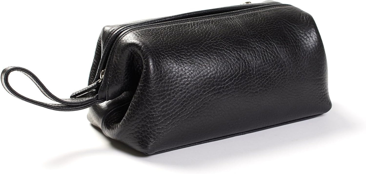 Leatherology Premium Ebony Framed Toiletry Bag - Wide-mouth zippered opening, interior and exterior zippered compartments, compact and functional