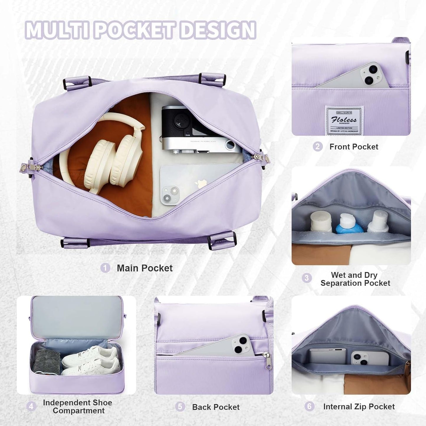 Travel Duffel Bag, Sports Tote Gym Bag, Shoulder Weekender Overnight Bag for Women