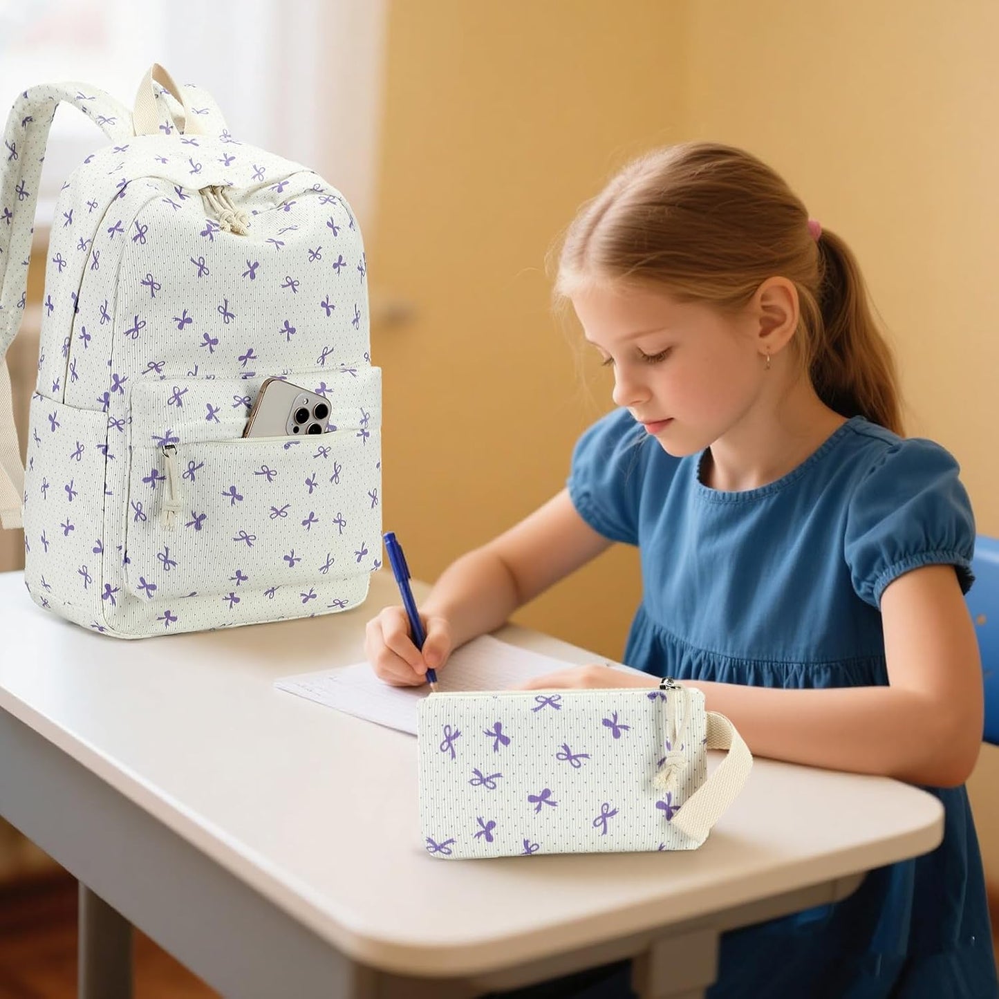 LEDAOU Backpack for Girls School Bag Kids Bookbag Teen Backpack Set Daypack with Lunch Bag and Pencil Case