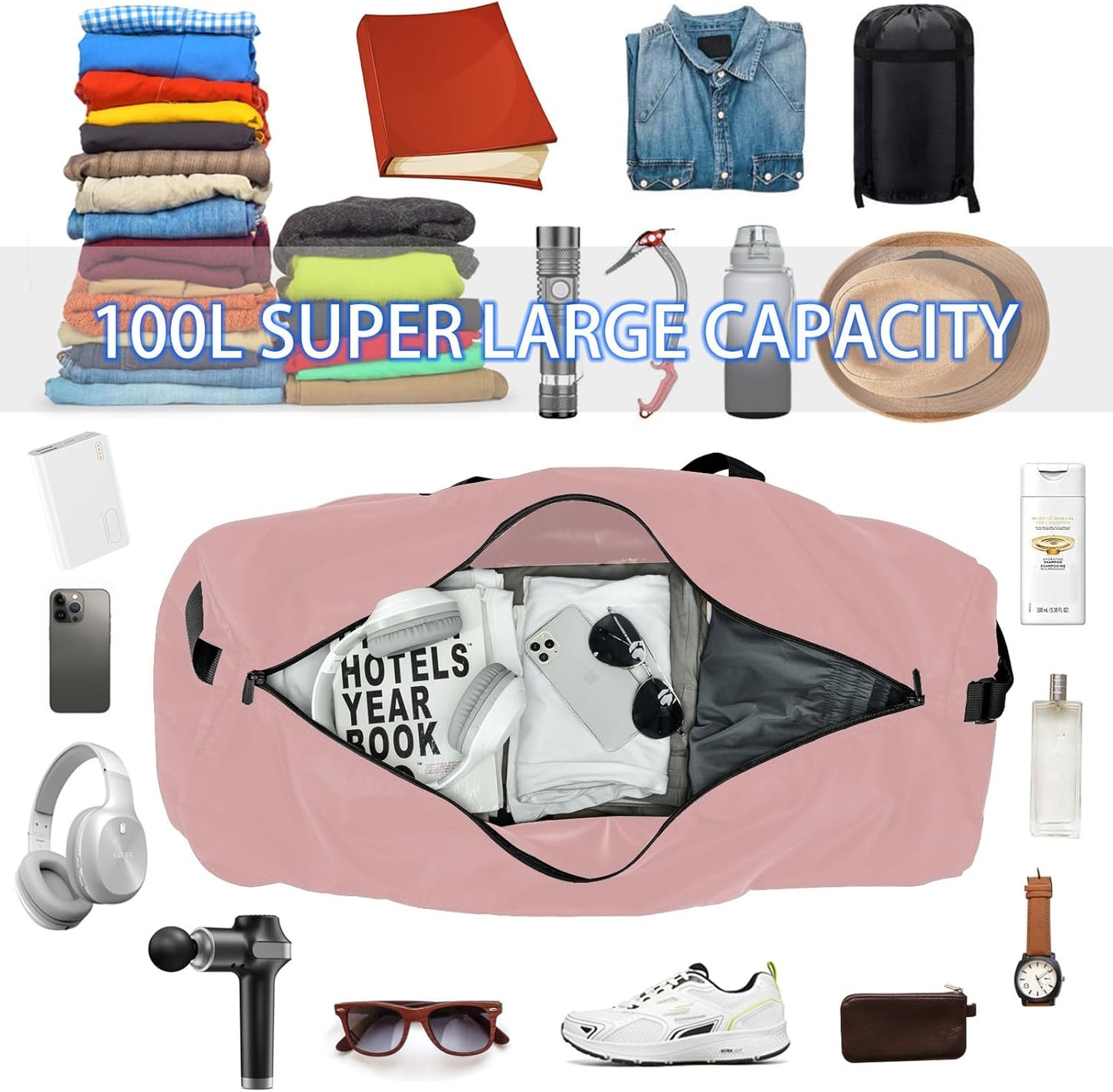 105L Extra Large Duffel Bag, 32.5 inch Travel Duffel Bag lightweight Luggage Bag-Pink