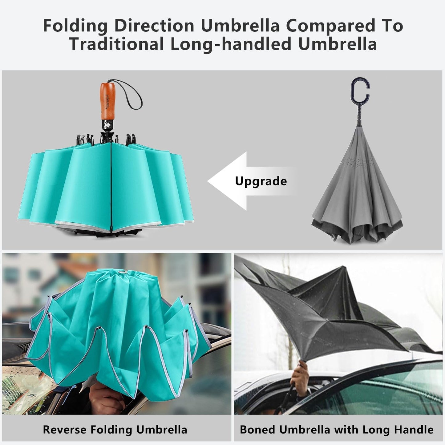 Lejorain Golf Large Inverted Umbrella - Black Big Windproof Heavy Duty Upside Down 46/50/54 Inch Compact Reverse Car Automatic Folding Reflective Umbrella